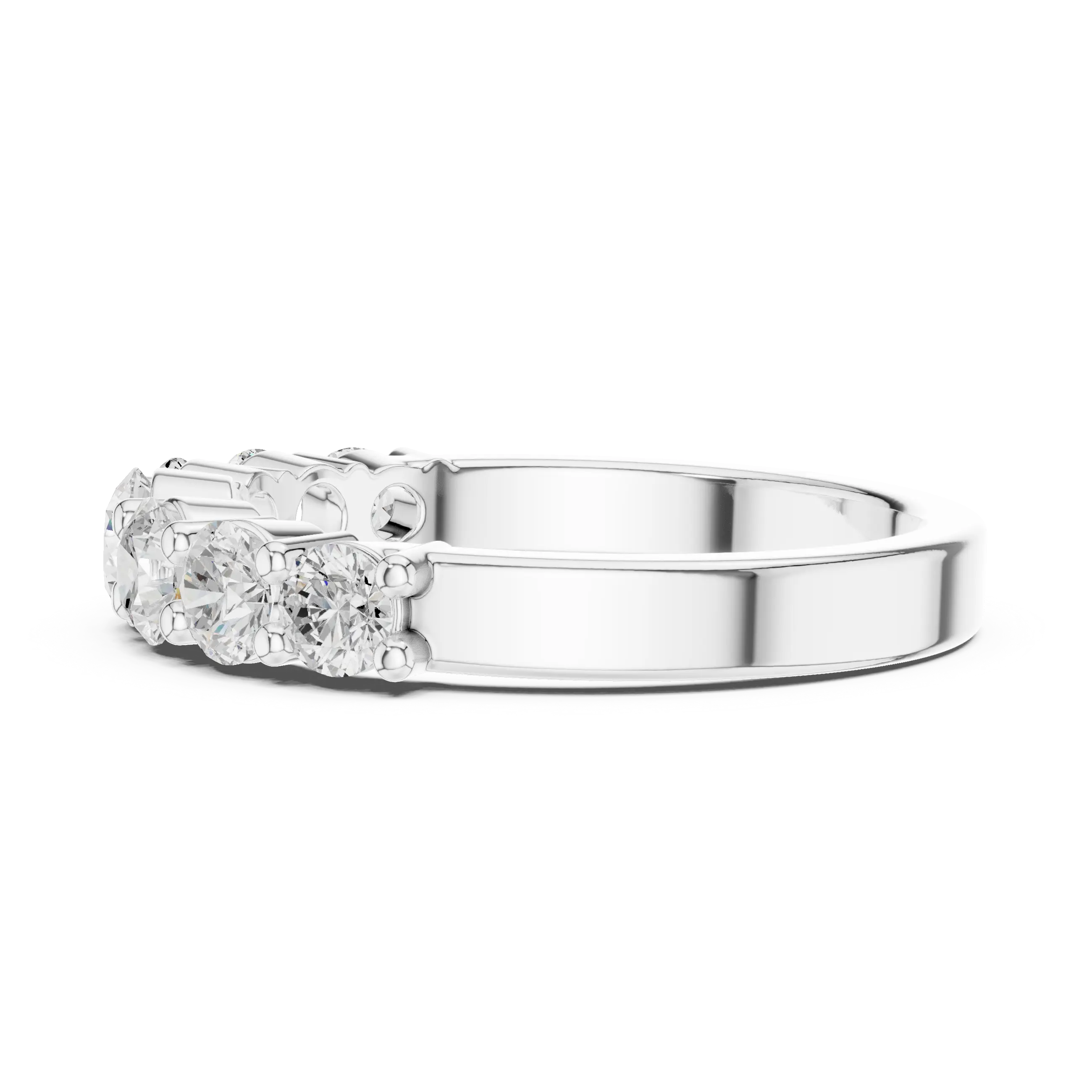 18K White Gold 7-Stone Round Diamond Shared Prong Band