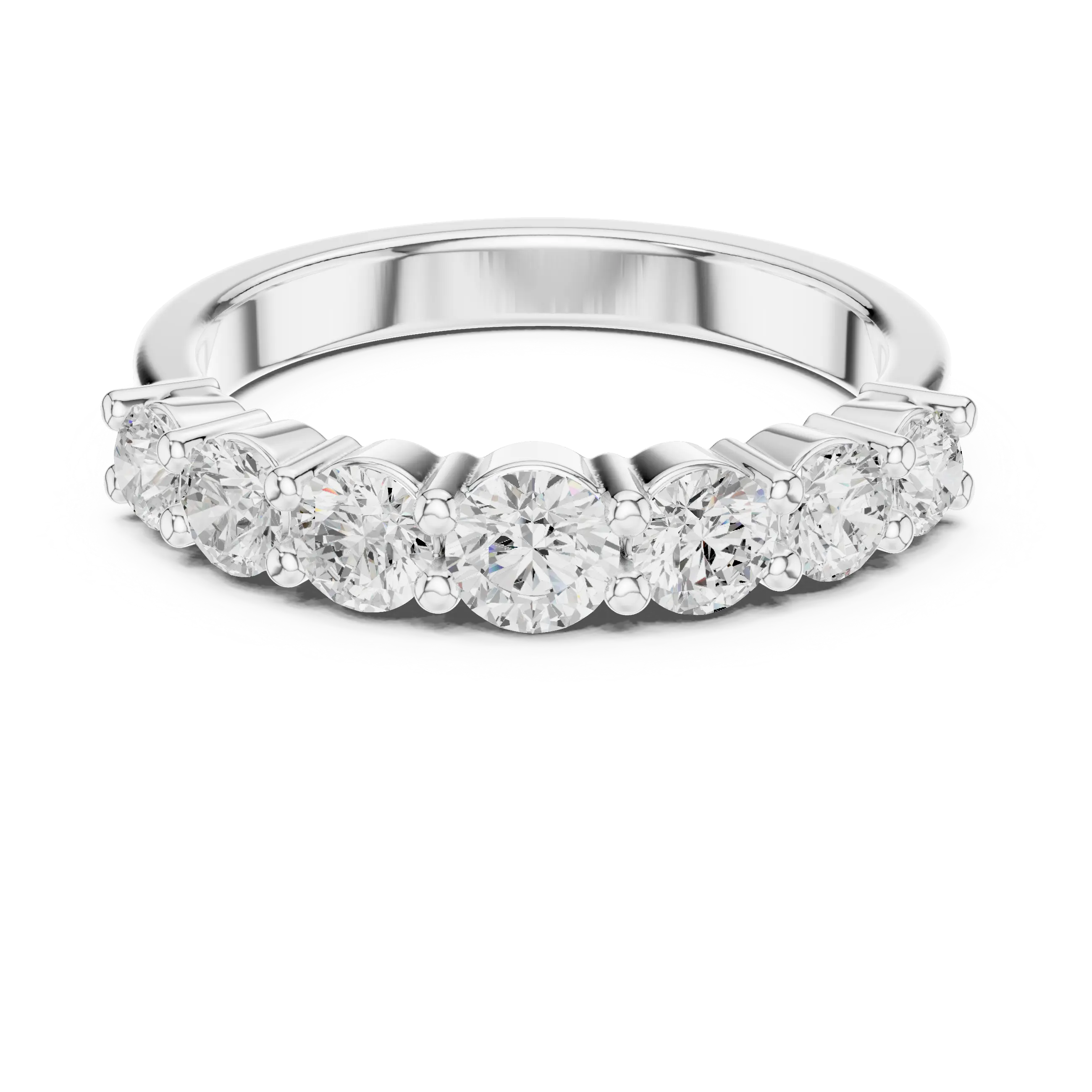 18K White Gold 7-Stone Round Diamond Shared Prong Band