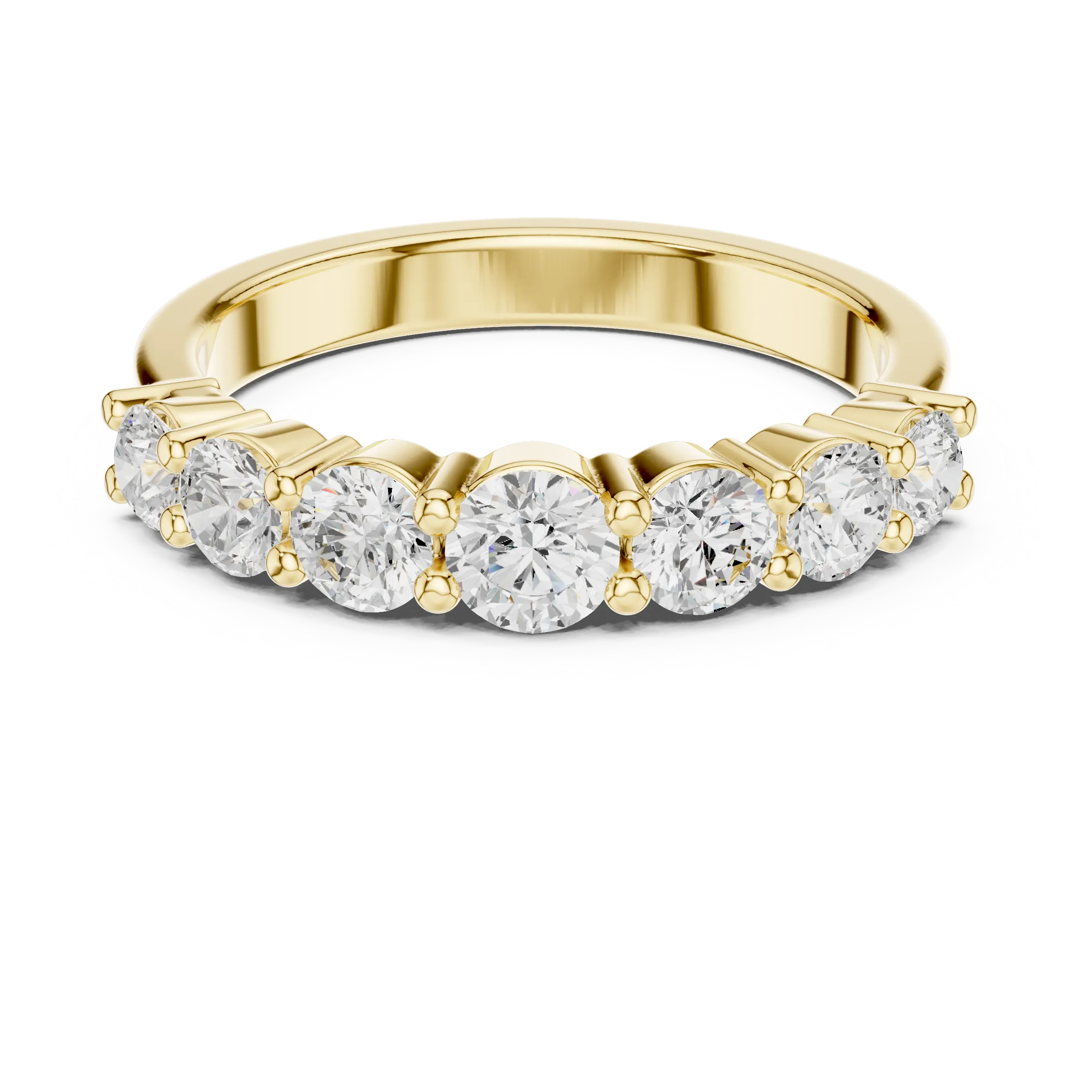 18K White Gold 7-Stone Round Diamond Shared Prong Band