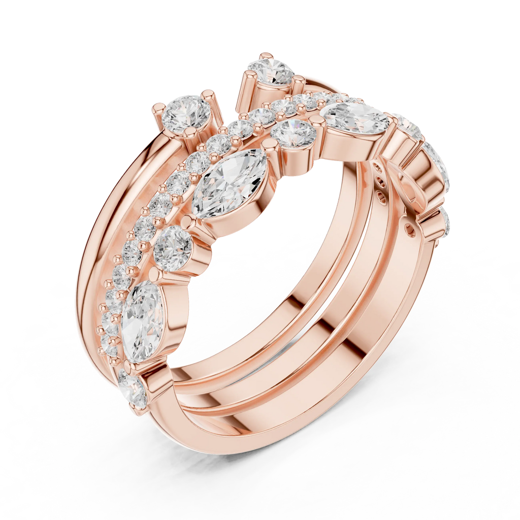 14K Yellow Gold Triple Row Marquise & Round Cluster Band