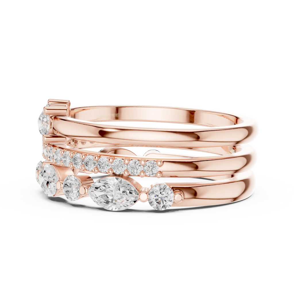 14K Yellow Gold Triple Row Marquise & Round Cluster Band