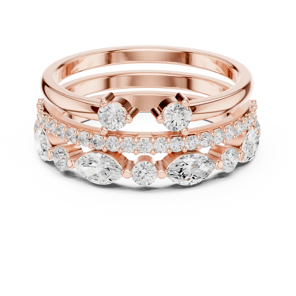 14K Yellow Gold Triple Row Marquise & Round Cluster Band