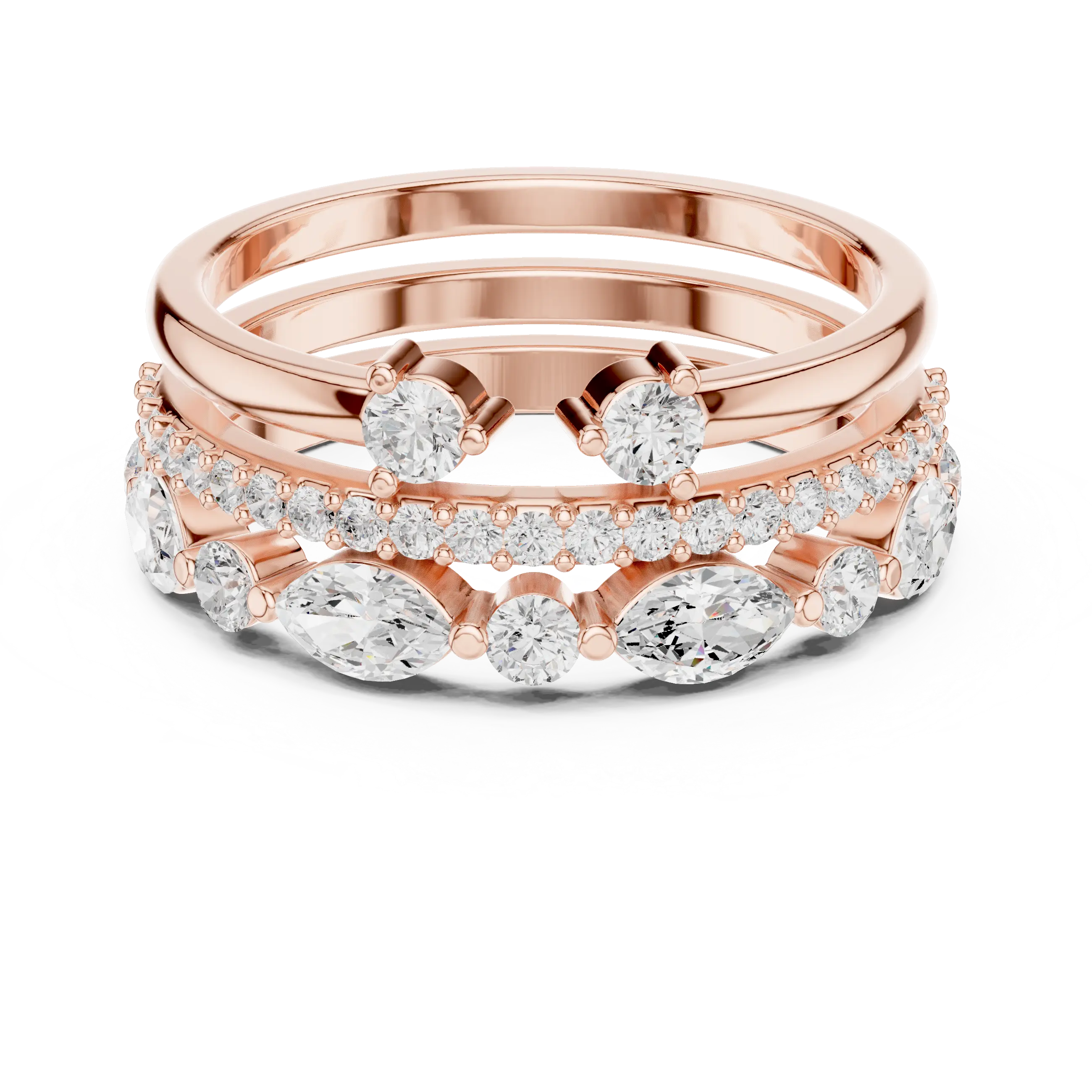14K Yellow Gold Triple Row Marquise & Round Cluster Band