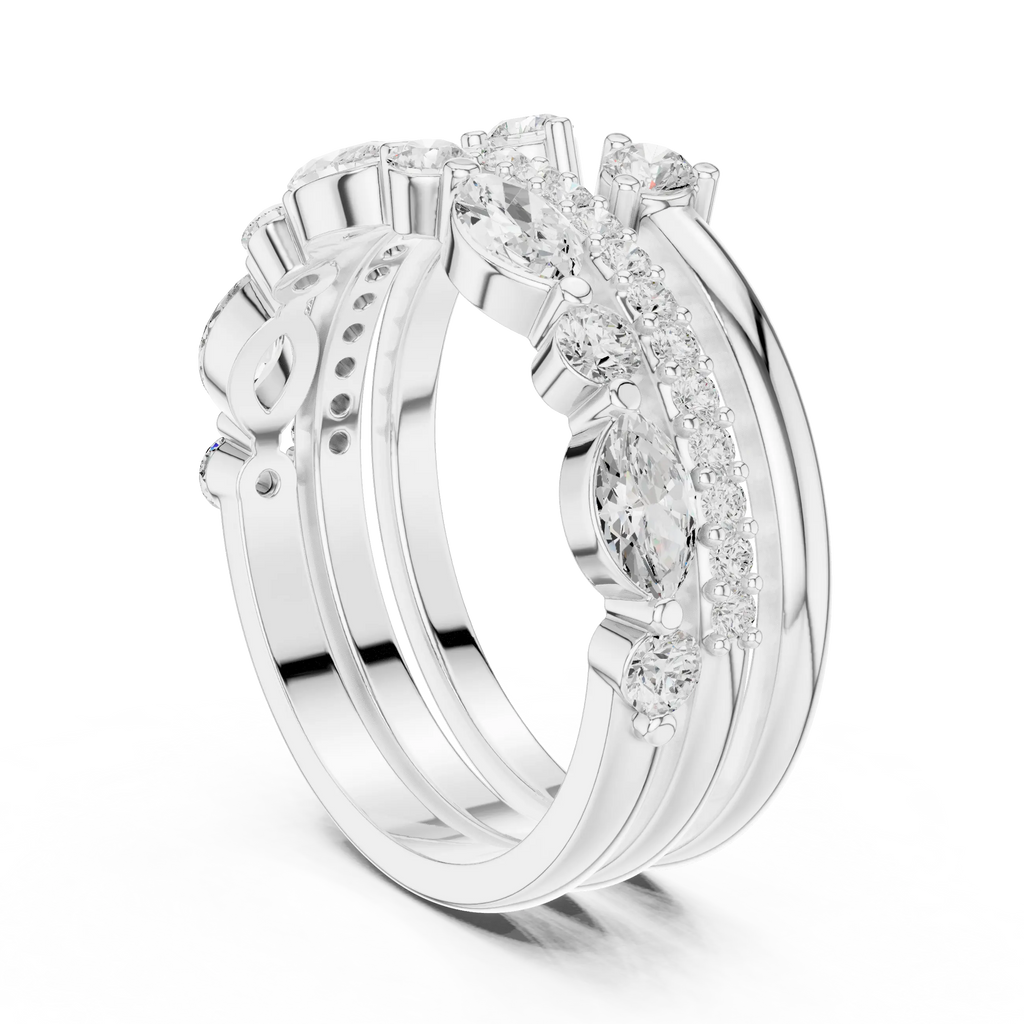14K Yellow Gold Triple Row Marquise & Round Cluster Band