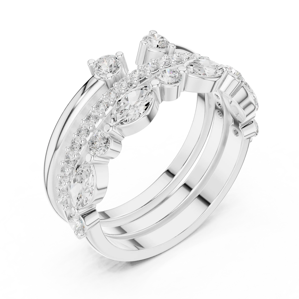 14K Yellow Gold Triple Row Marquise & Round Cluster Band