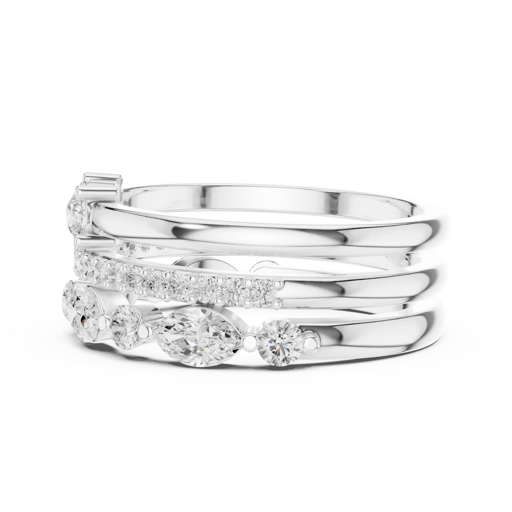 14K Yellow Gold Triple Row Marquise & Round Cluster Band