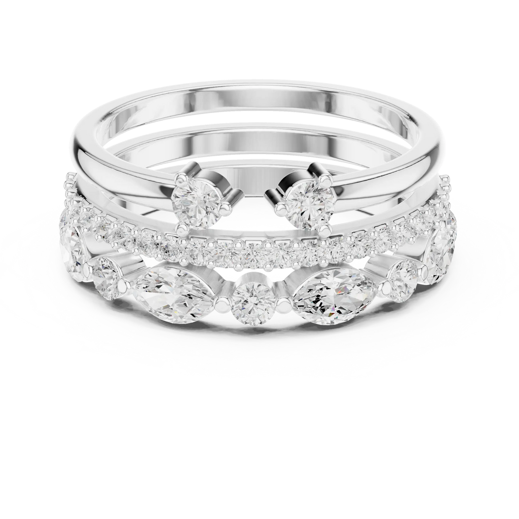 14K Yellow Gold Triple Row Marquise & Round Cluster Band