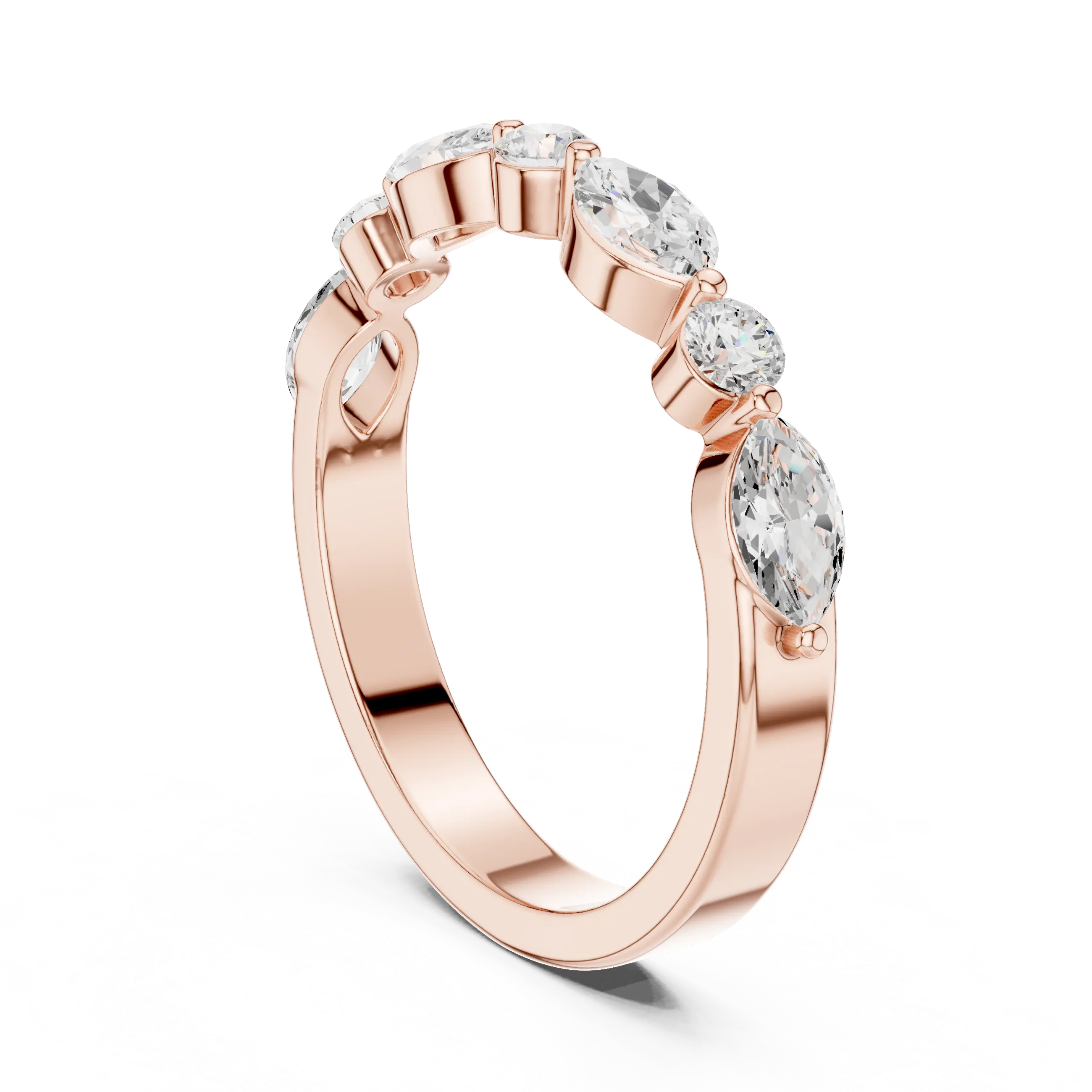 10K Rose Gold Alternating Marquise and Round Diamond Band