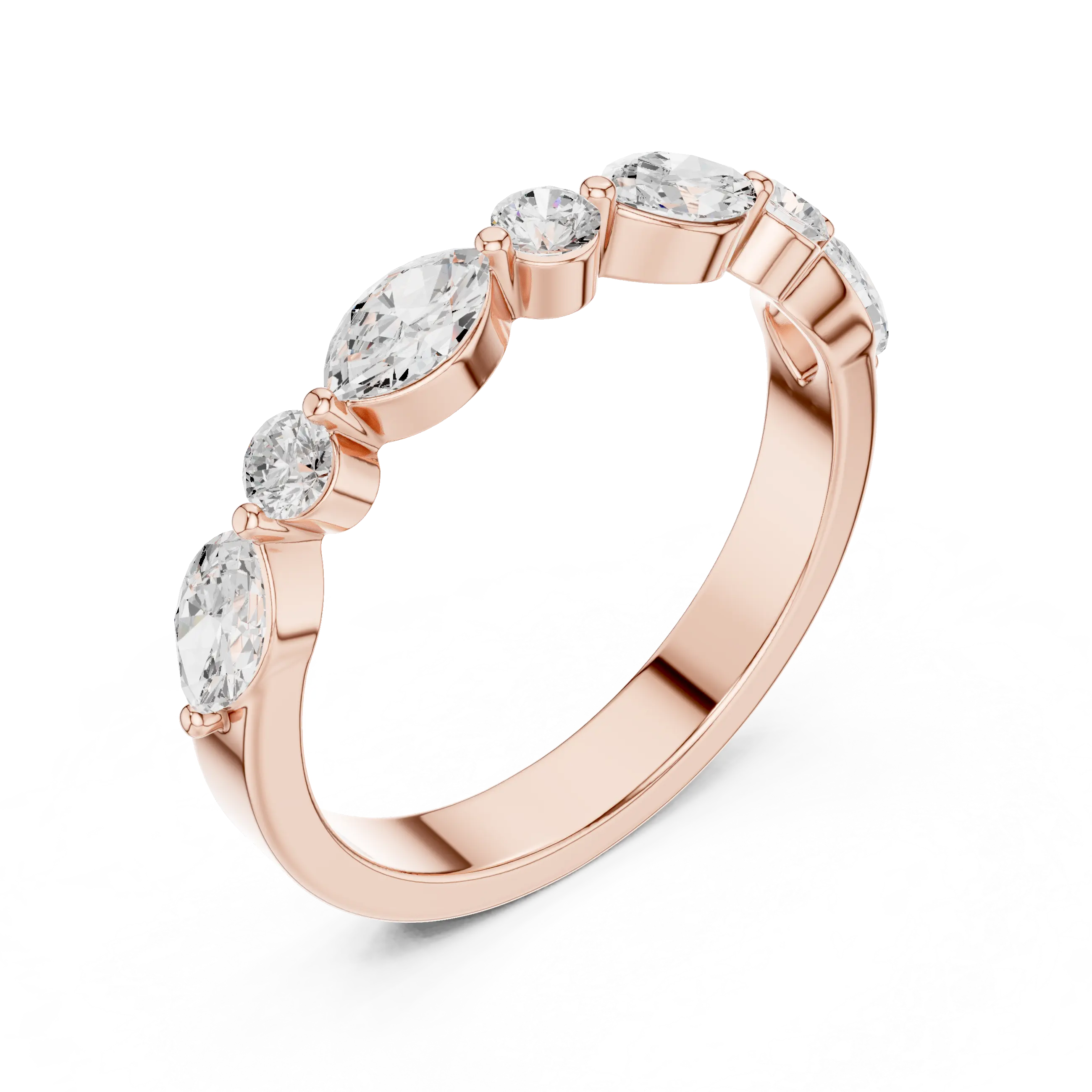 10K Rose Gold Alternating Marquise and Round Diamond Band