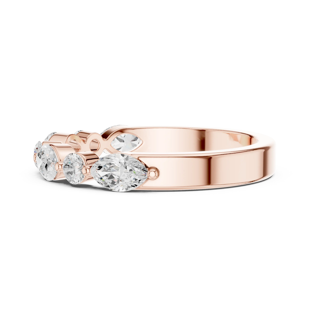 10K Rose Gold Alternating Marquise and Round Diamond Band