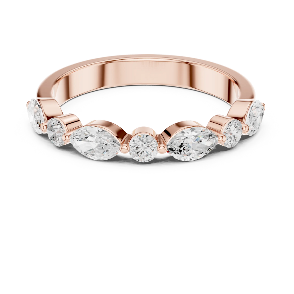 10K Rose Gold Alternating Marquise and Round Diamond Band
