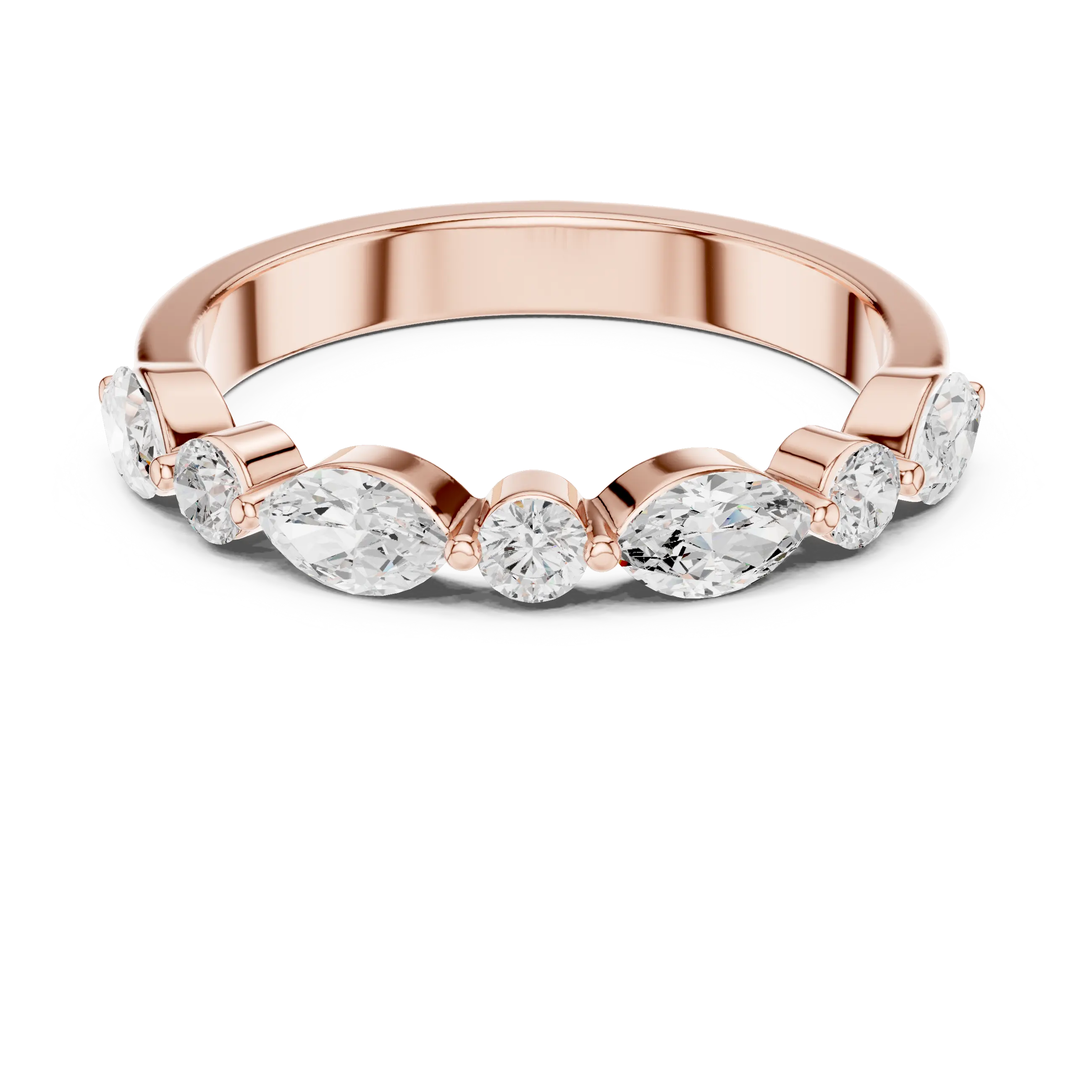 10K Rose Gold Alternating Marquise and Round Diamond Band