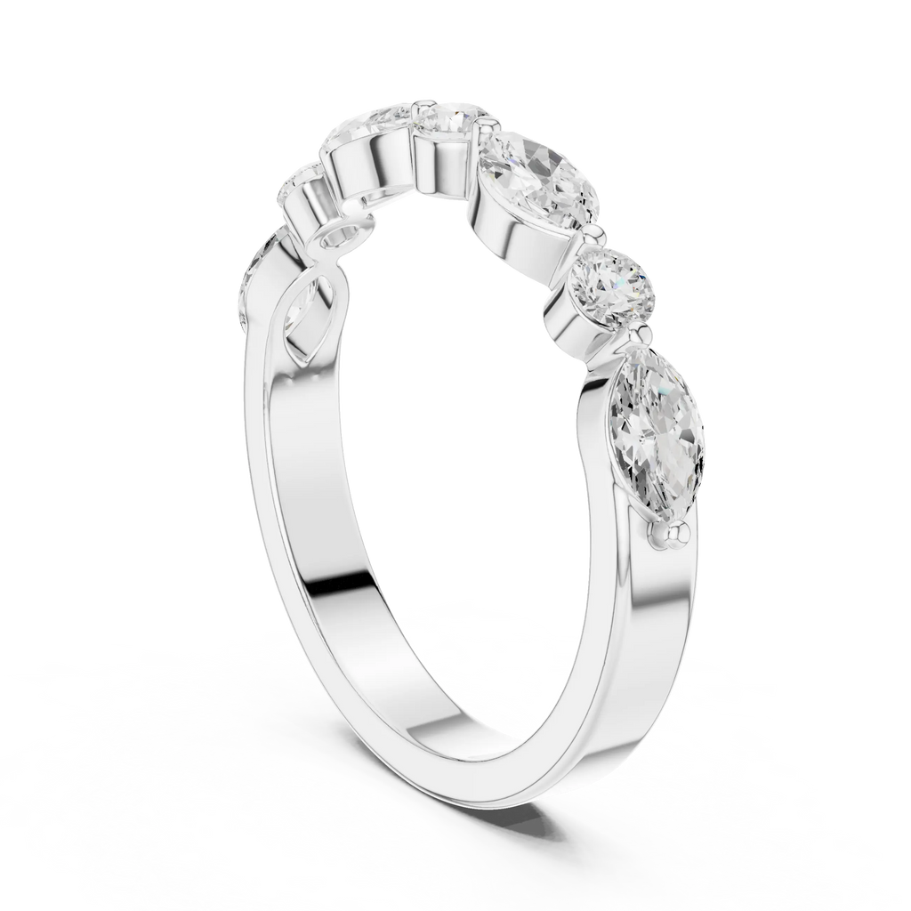 10K Rose Gold Alternating Marquise and Round Diamond Band