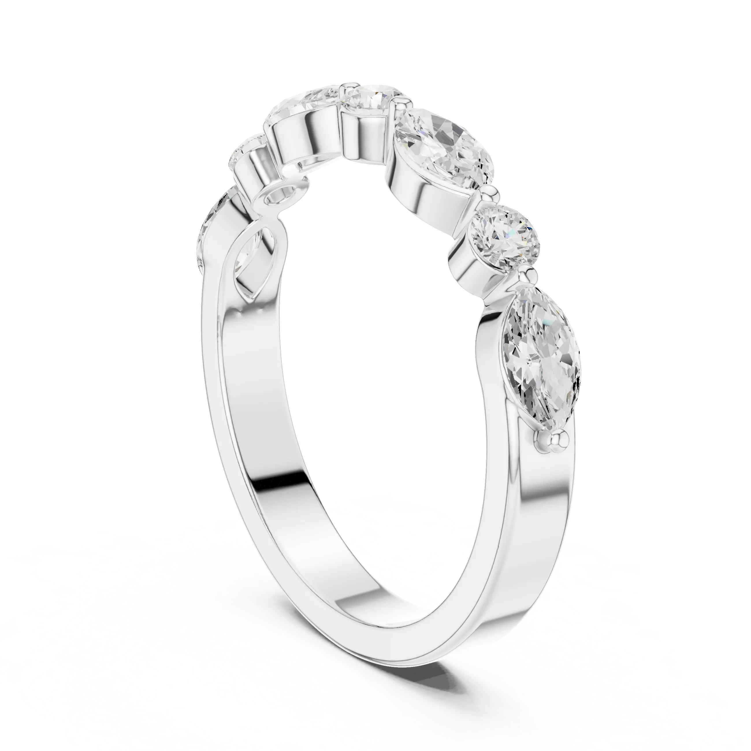 10K Rose Gold Alternating Marquise and Round Diamond Band