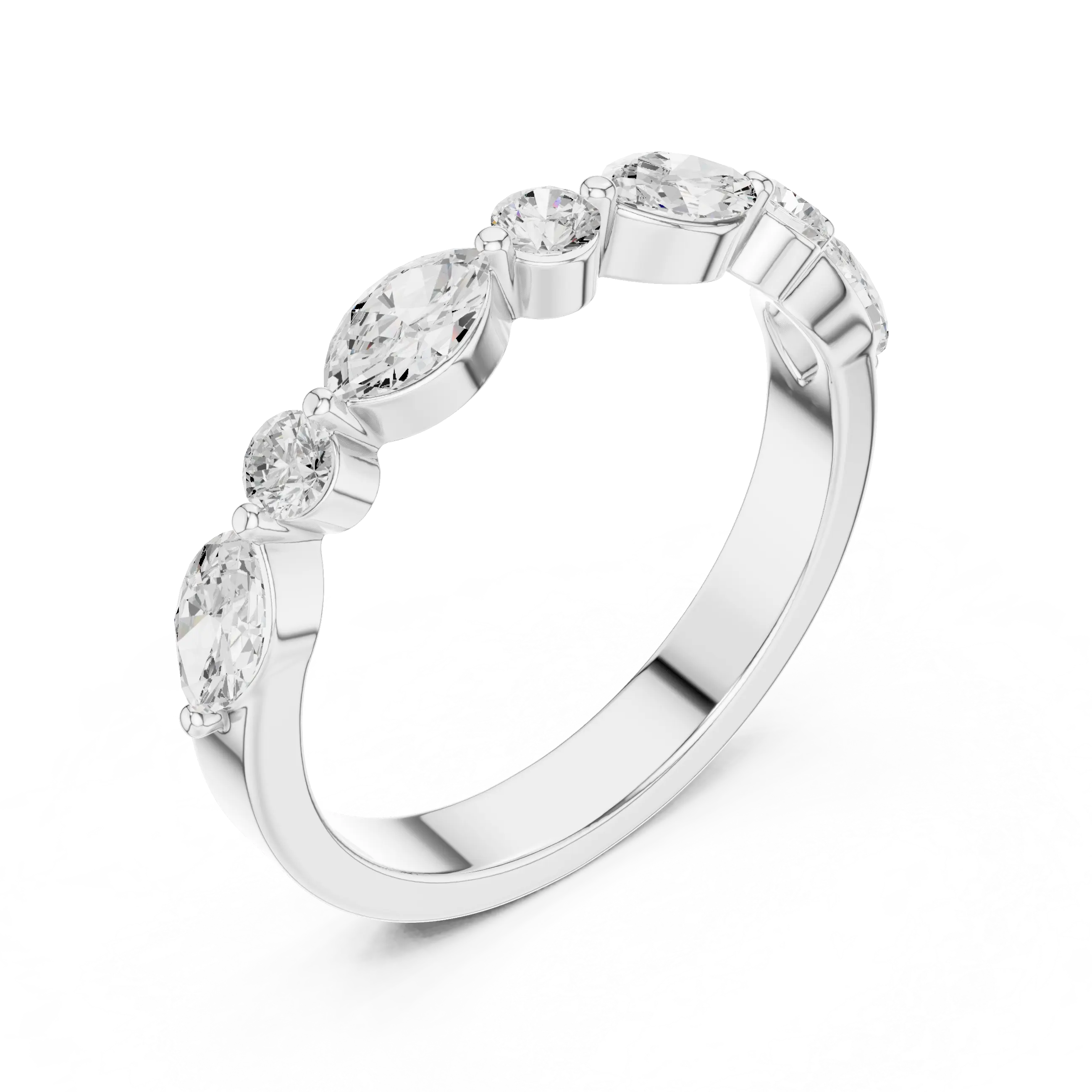 10K Rose Gold Alternating Marquise and Round Diamond Band