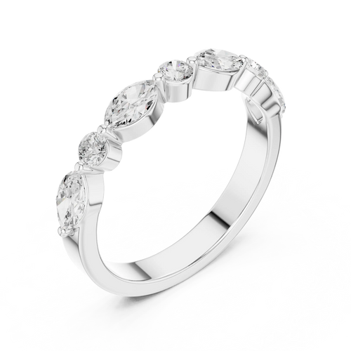 10K Rose Gold Alternating Marquise and Round Diamond Band