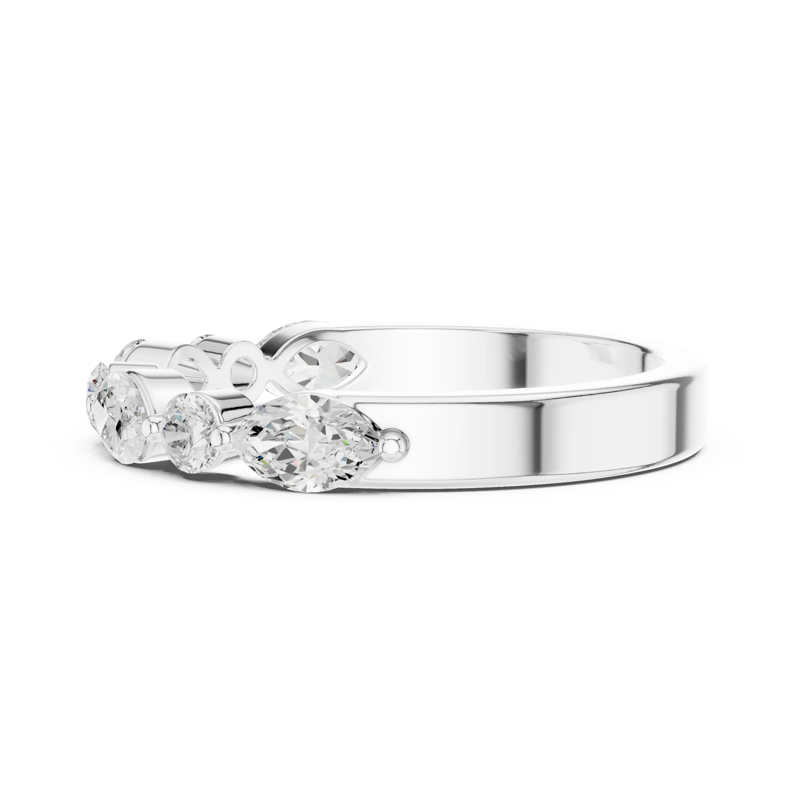 10K Rose Gold Alternating Marquise and Round Diamond Band