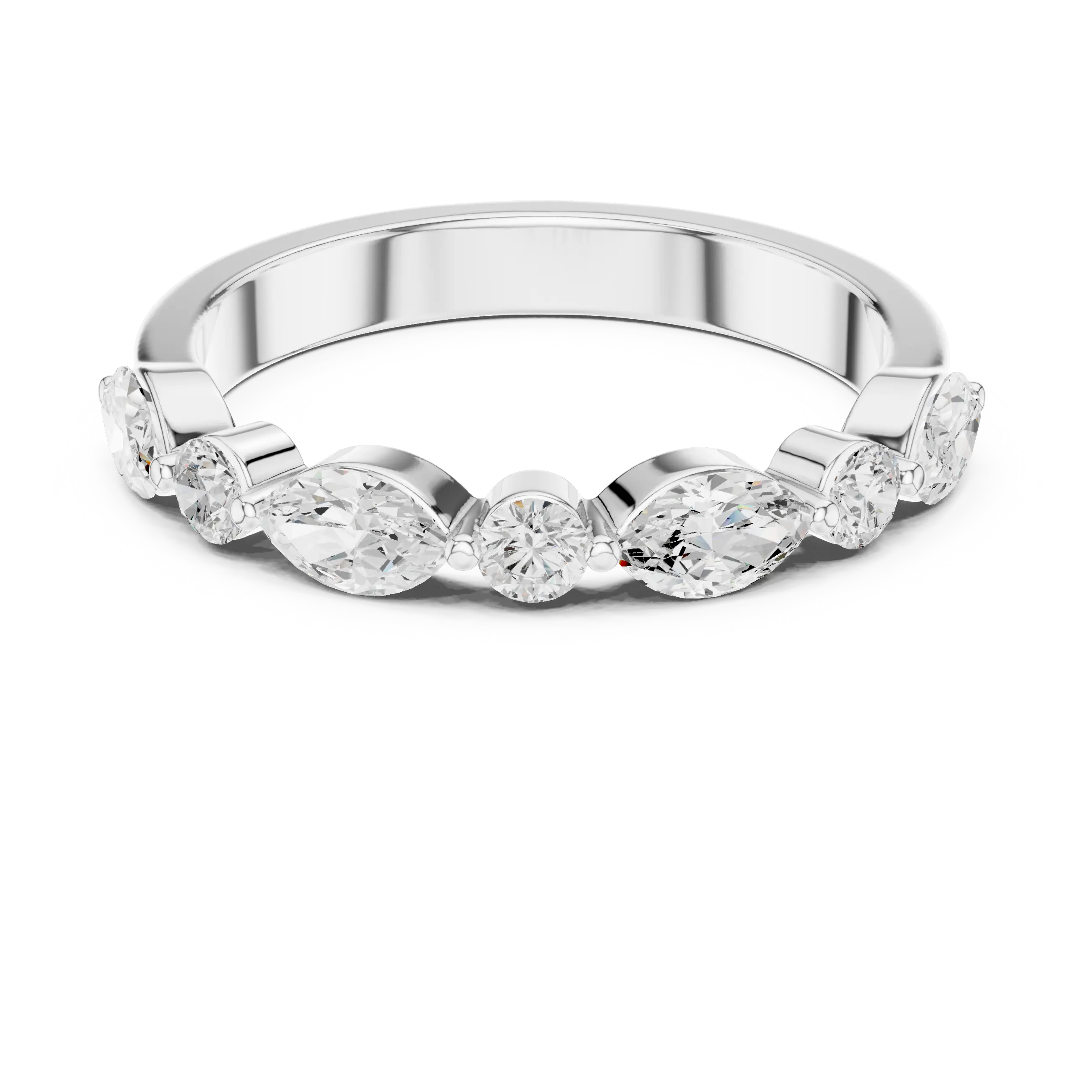 10K Rose Gold Alternating Marquise and Round Diamond Band