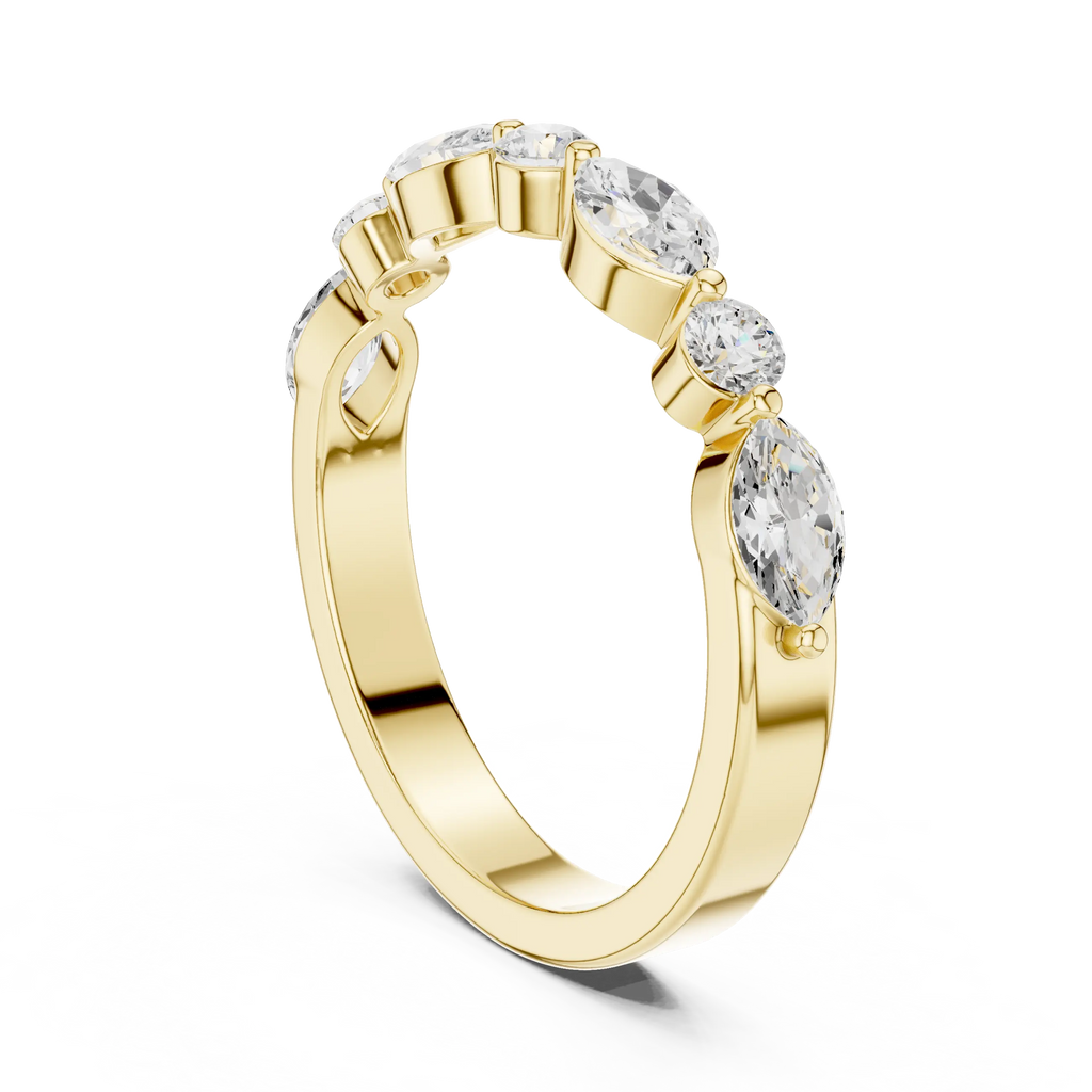 10K Rose Gold Alternating Marquise and Round Diamond Band