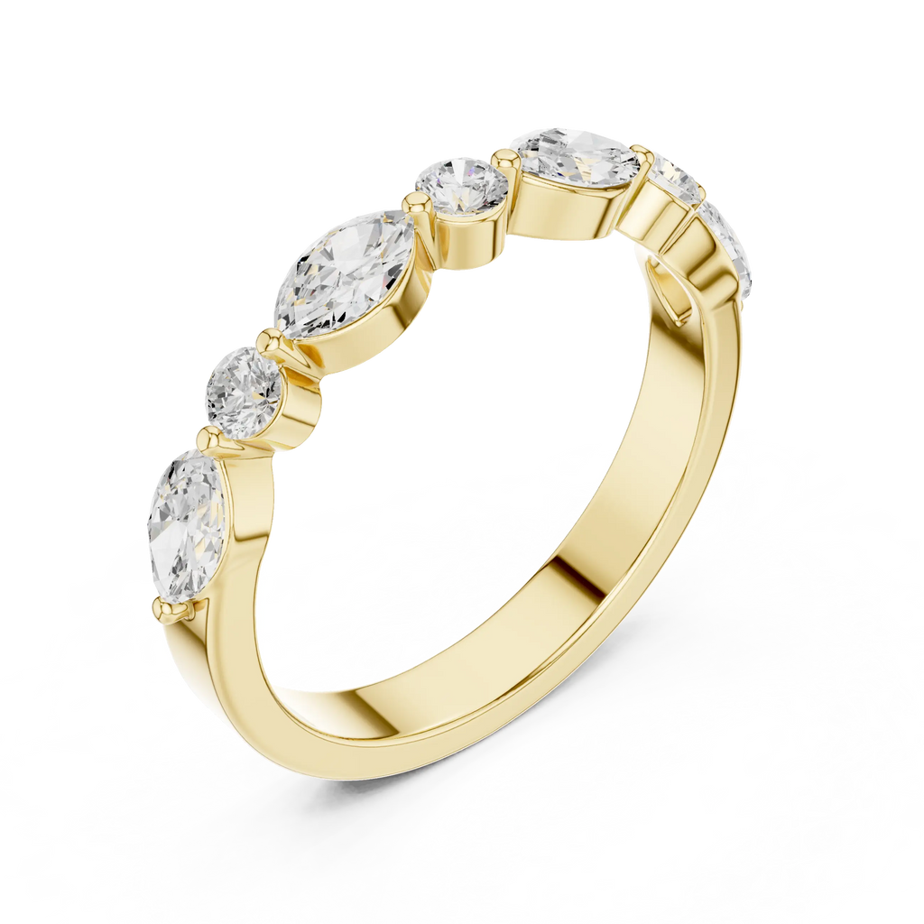 10K Rose Gold Alternating Marquise and Round Diamond Band