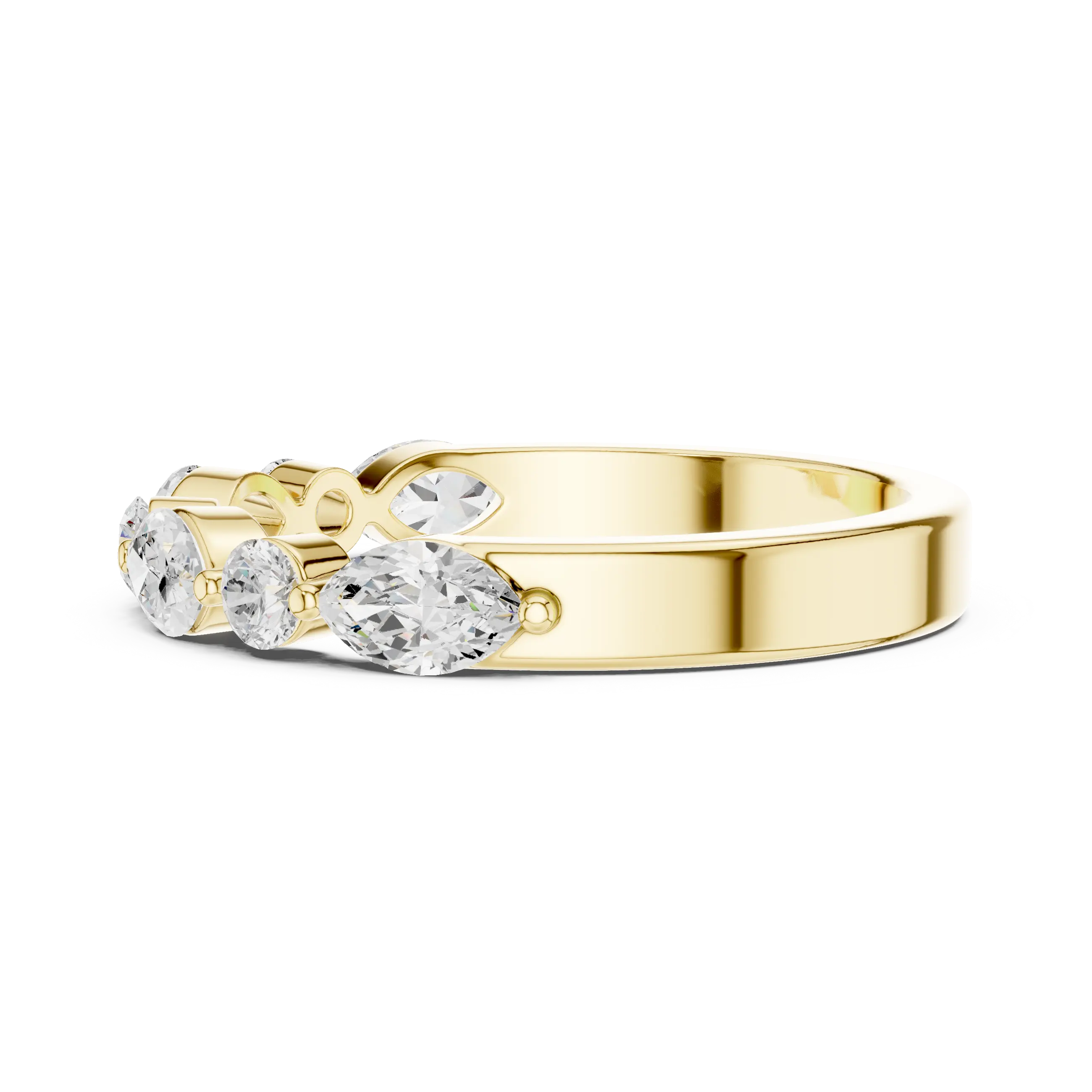 10K Rose Gold Alternating Marquise and Round Diamond Band