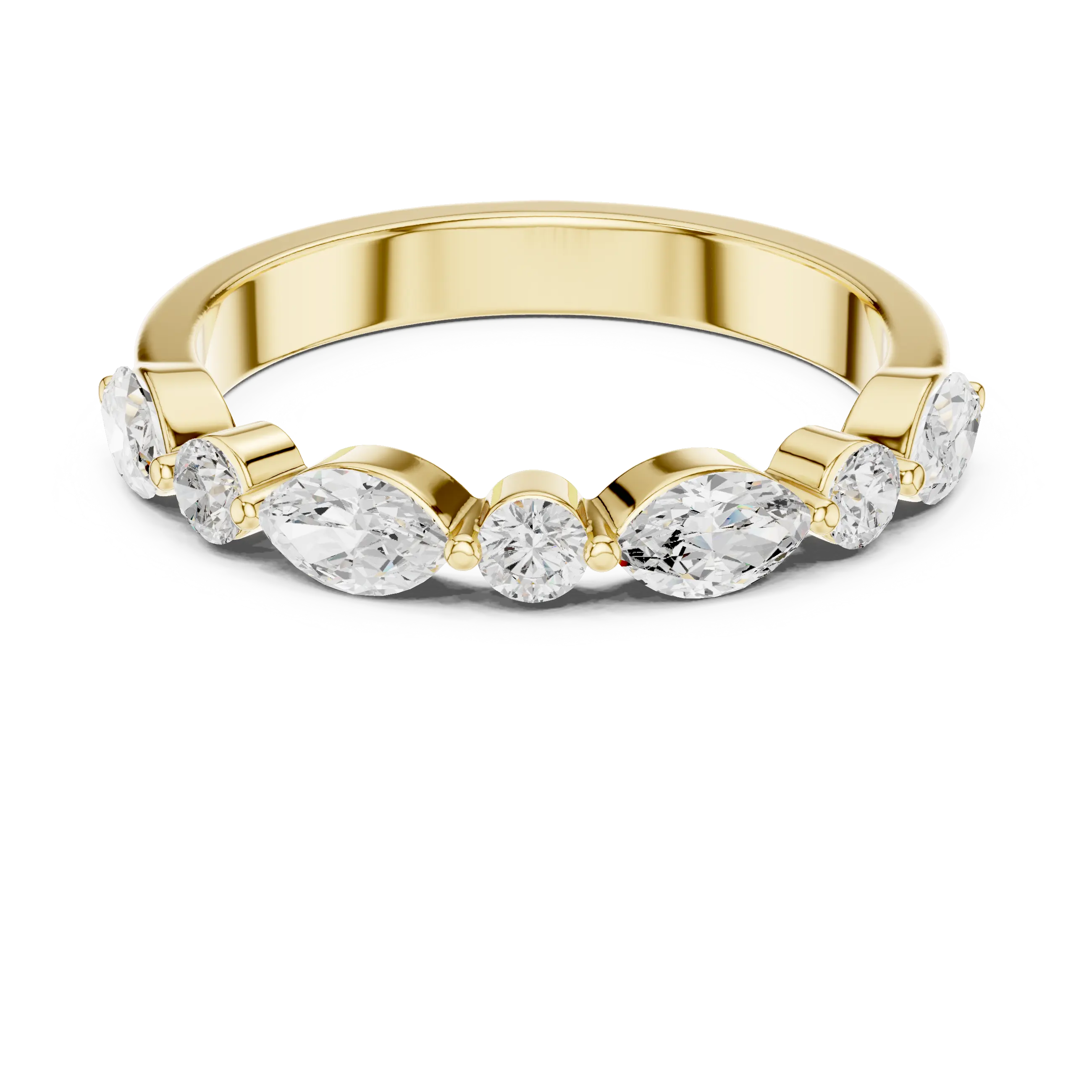 10K Rose Gold Alternating Marquise and Round Diamond Band