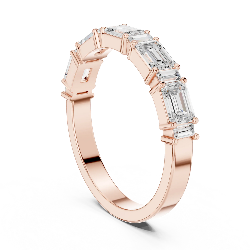 18K Yellow Gold Alternating Emerald and Baguette Diamond Band
