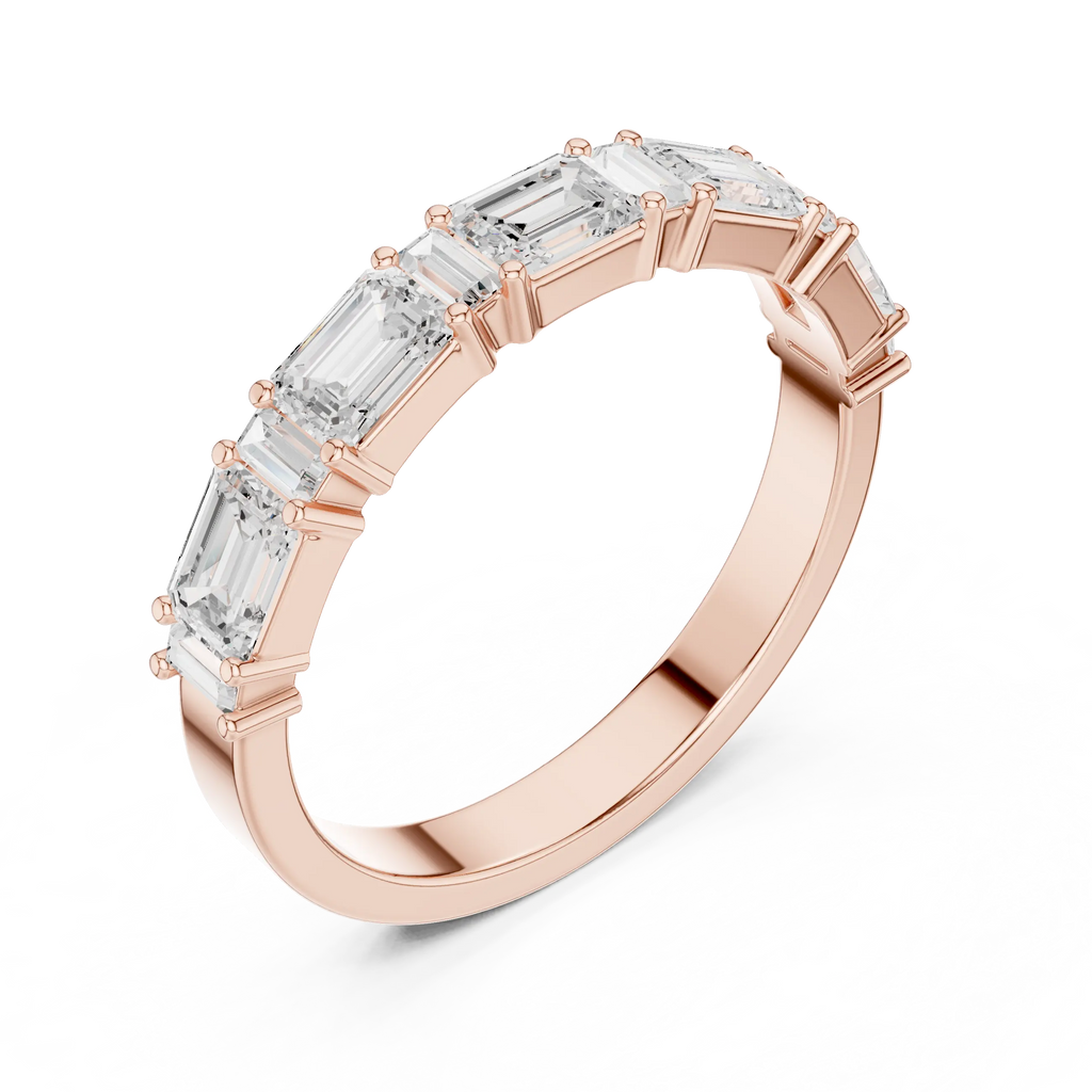 18K Yellow Gold Alternating Emerald and Baguette Diamond Band