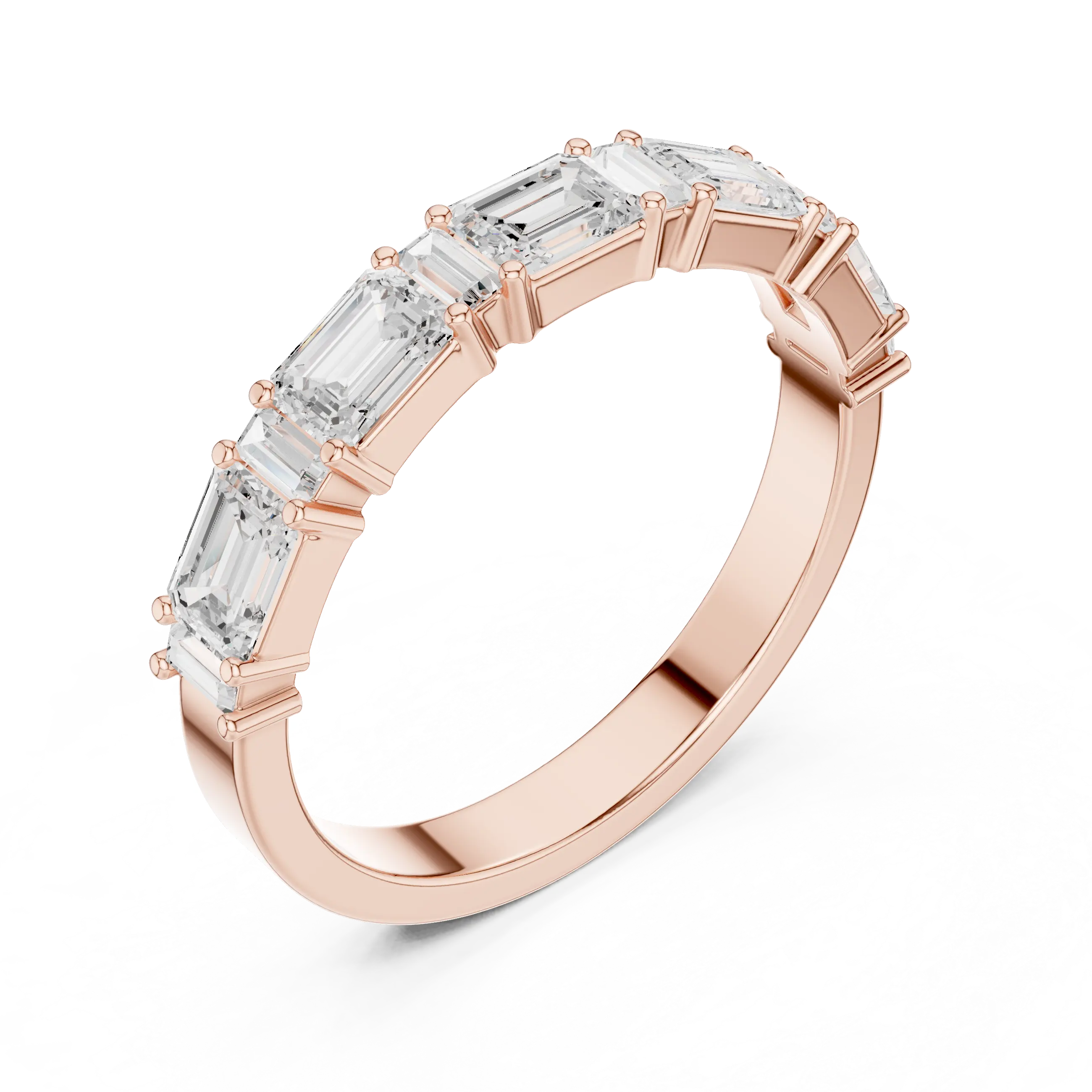 18K Yellow Gold Alternating Emerald and Baguette Diamond Band