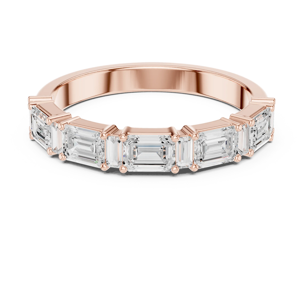 18K Yellow Gold Alternating Emerald and Baguette Diamond Band