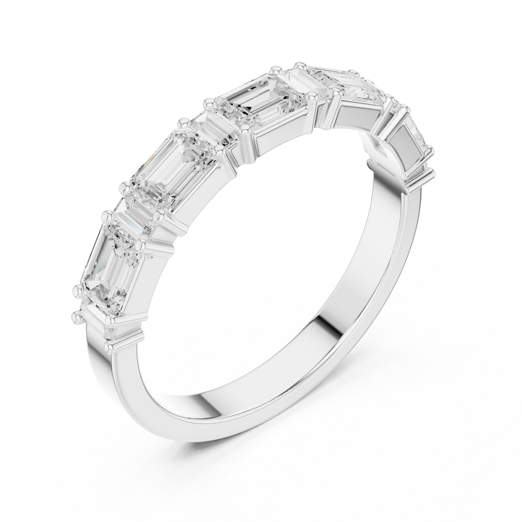 18K Yellow Gold Alternating Emerald and Baguette Diamond Band