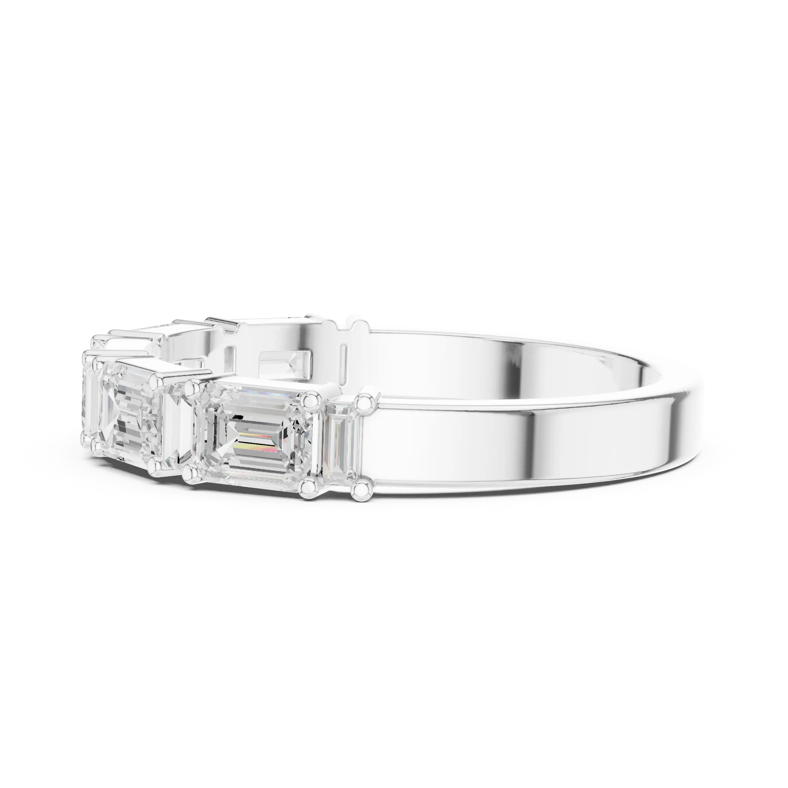 18K Yellow Gold Alternating Emerald and Baguette Diamond Band