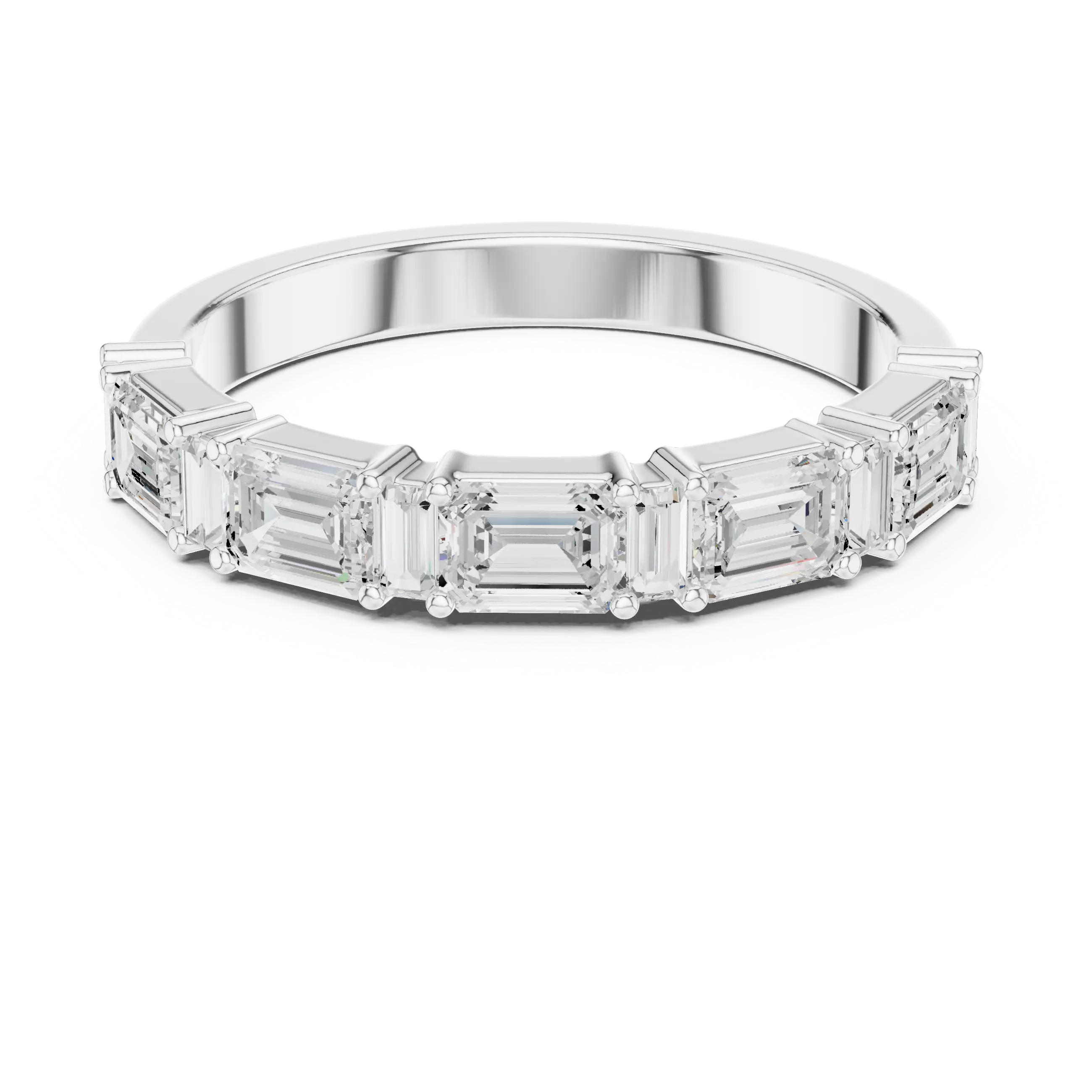18K Yellow Gold Alternating Emerald and Baguette Diamond Band