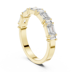 18K Yellow Gold Alternating Emerald and Baguette Diamond Band