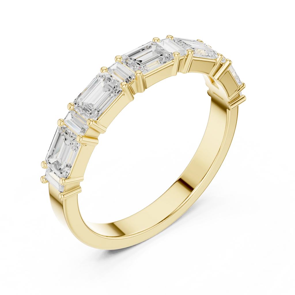 18K Yellow Gold Alternating Emerald and Baguette Diamond Band