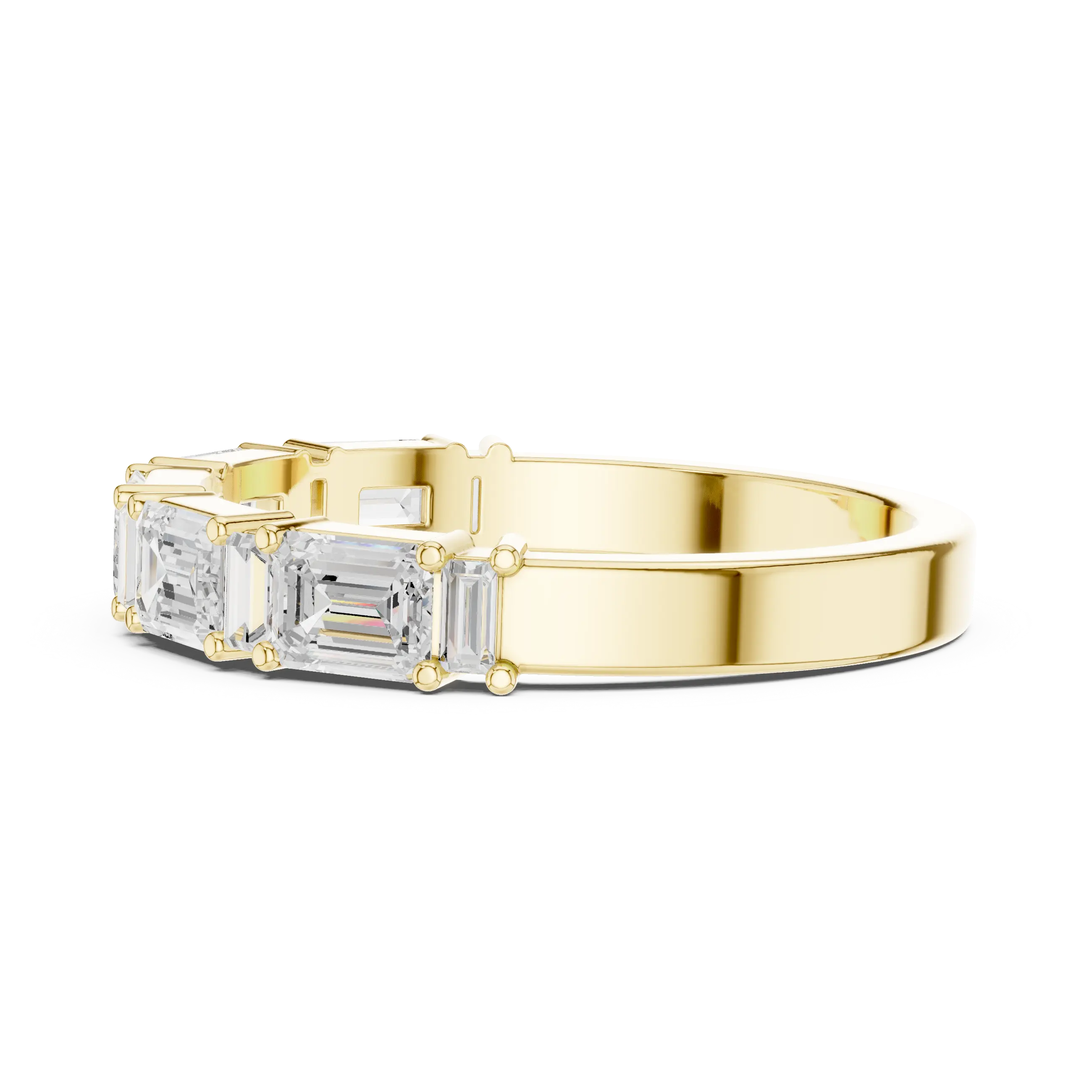 18K Yellow Gold Alternating Emerald and Baguette Diamond Band