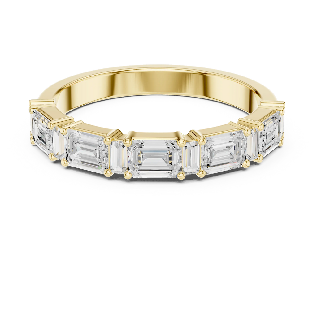 18K Yellow Gold Alternating Emerald and Baguette Diamond Band