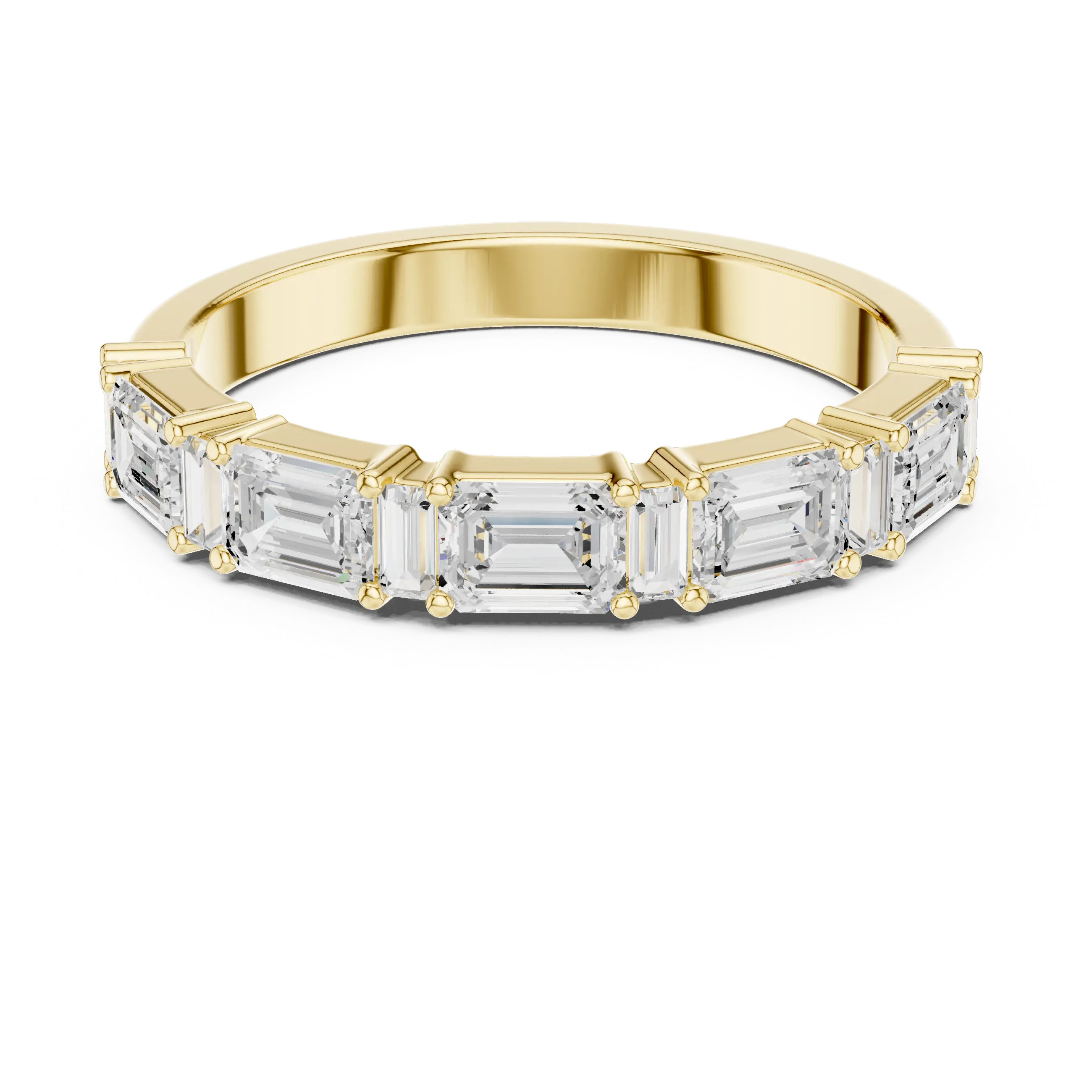 18K Yellow Gold Alternating Emerald and Baguette Diamond Band