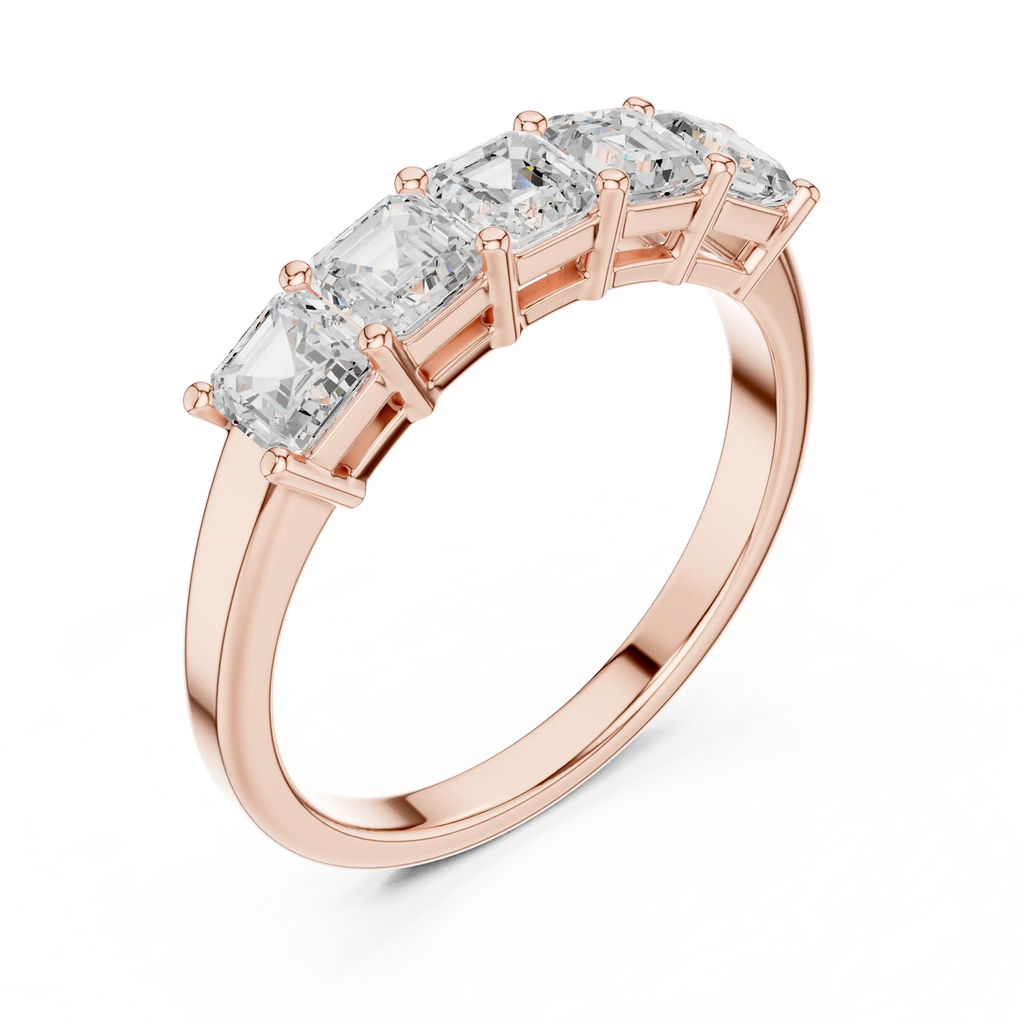 14K White Gold 5-Stone Emerald Cut Moissanite Diamond Band