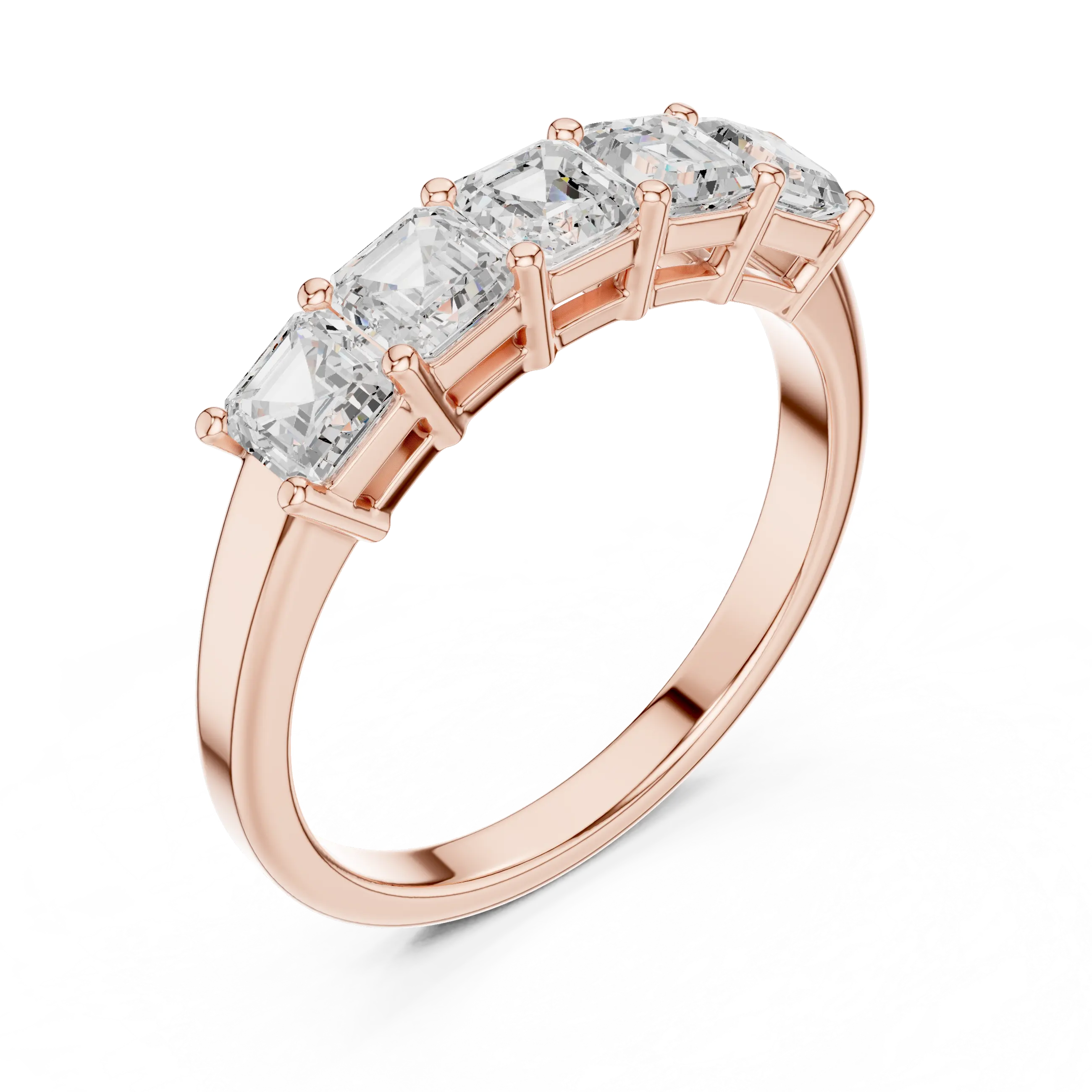 14K White Gold 5-Stone Emerald Cut Moissanite Diamond Band