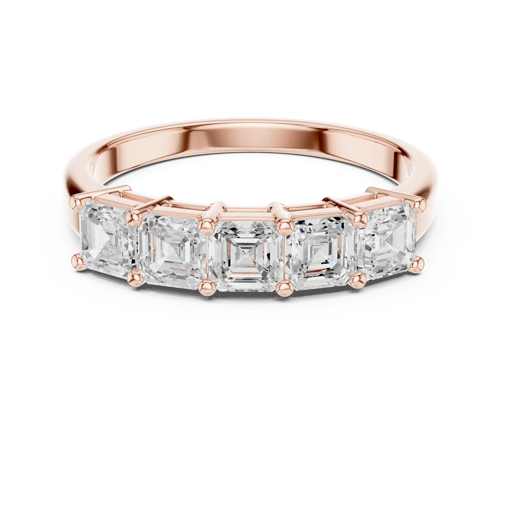 14K White Gold 5-Stone Emerald Cut Moissanite Diamond Band