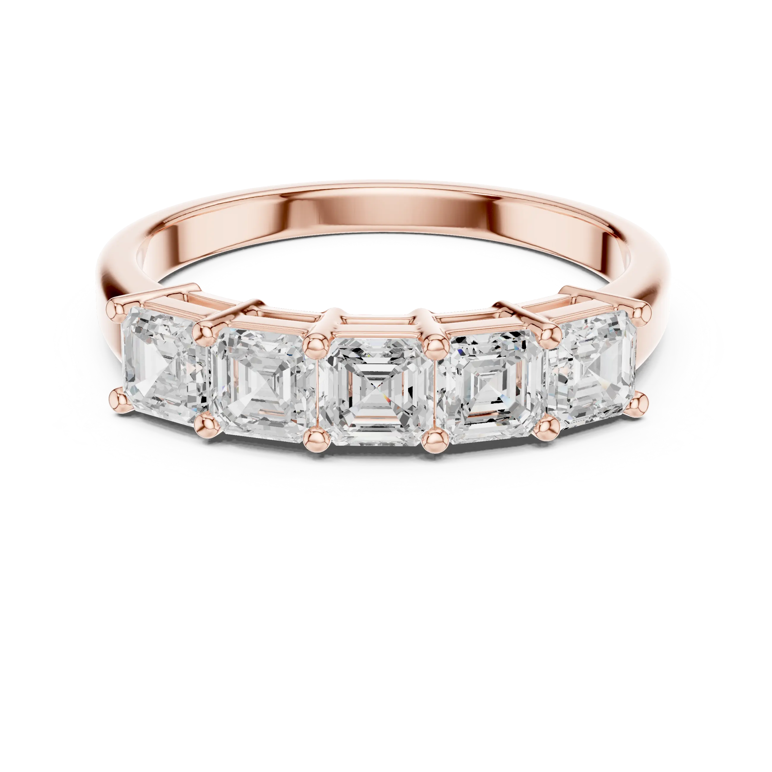 14K White Gold 5-Stone Emerald Cut Moissanite Diamond Band
