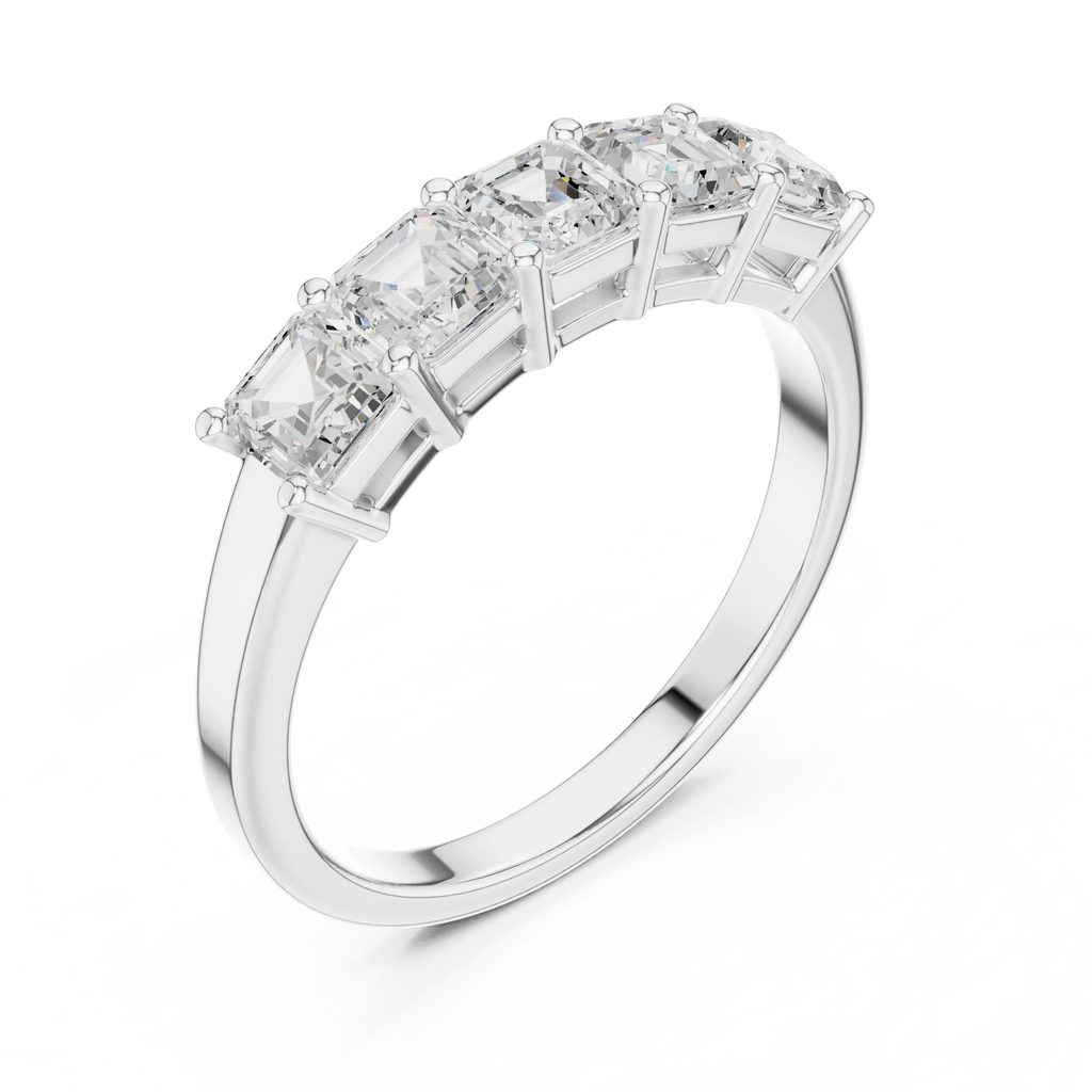 14K White Gold 5-Stone Emerald Cut Moissanite Diamond Band