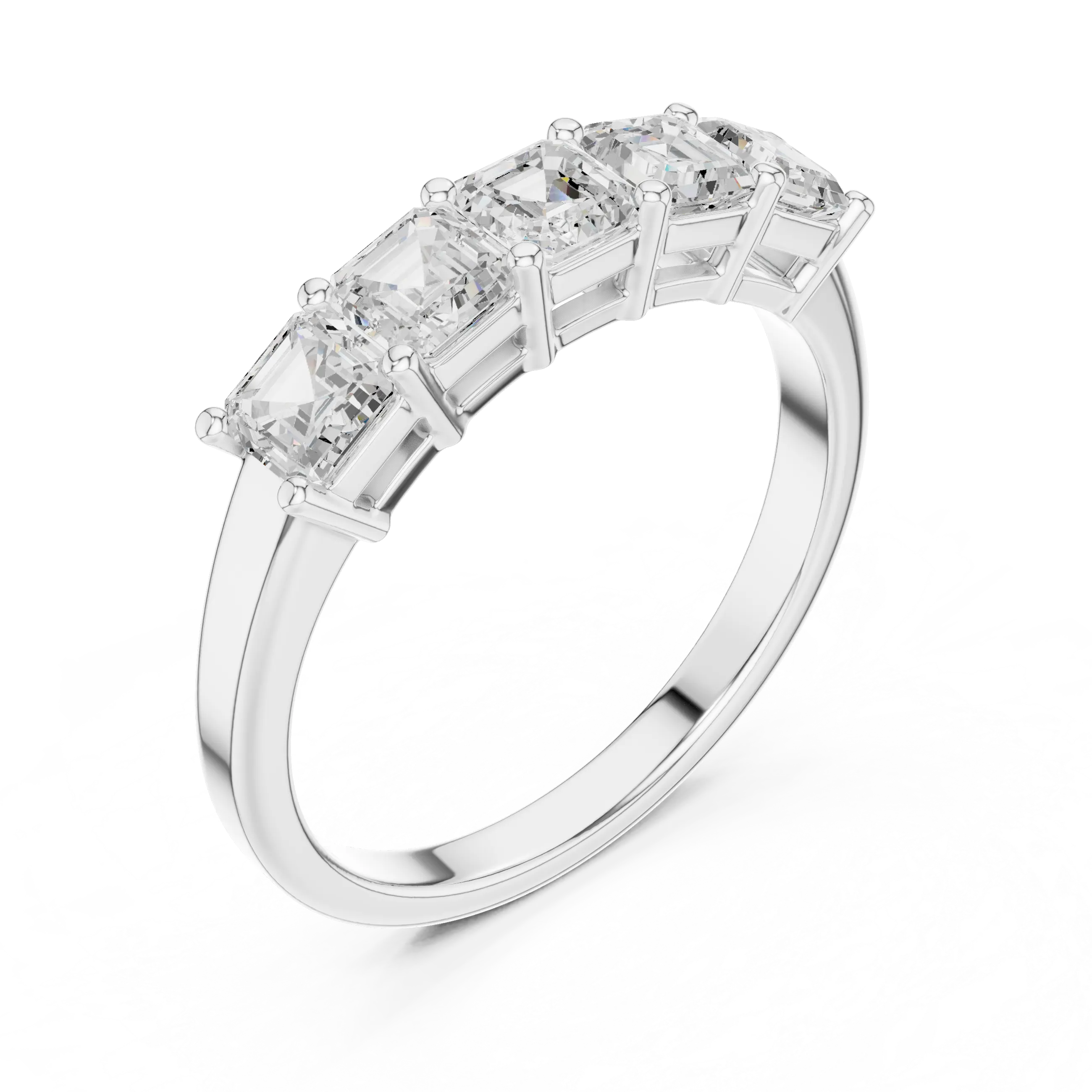 14K White Gold 5-Stone Emerald Cut Moissanite Diamond Band
