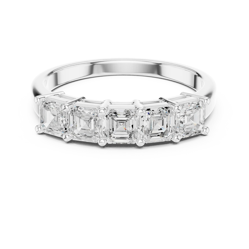 14K White Gold 5-Stone Emerald Cut Moissanite Diamond Band