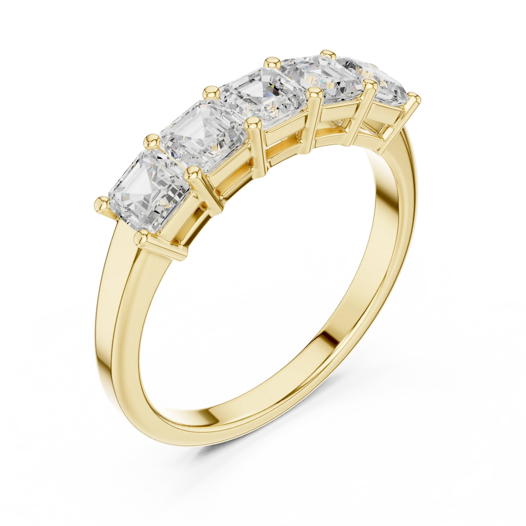 14K White Gold 5-Stone Emerald Cut Moissanite Diamond Band