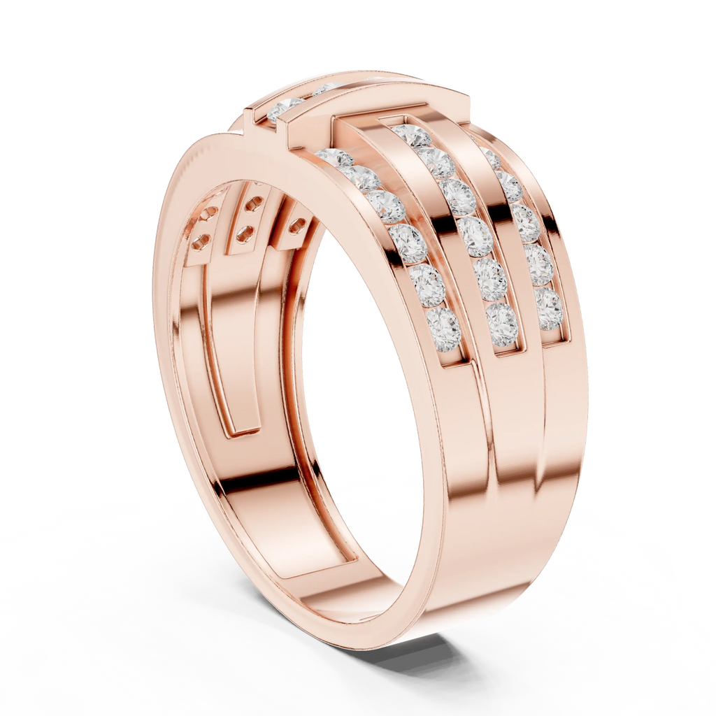 18K White Gold Men's Triple Row Channel Set Diamond Band