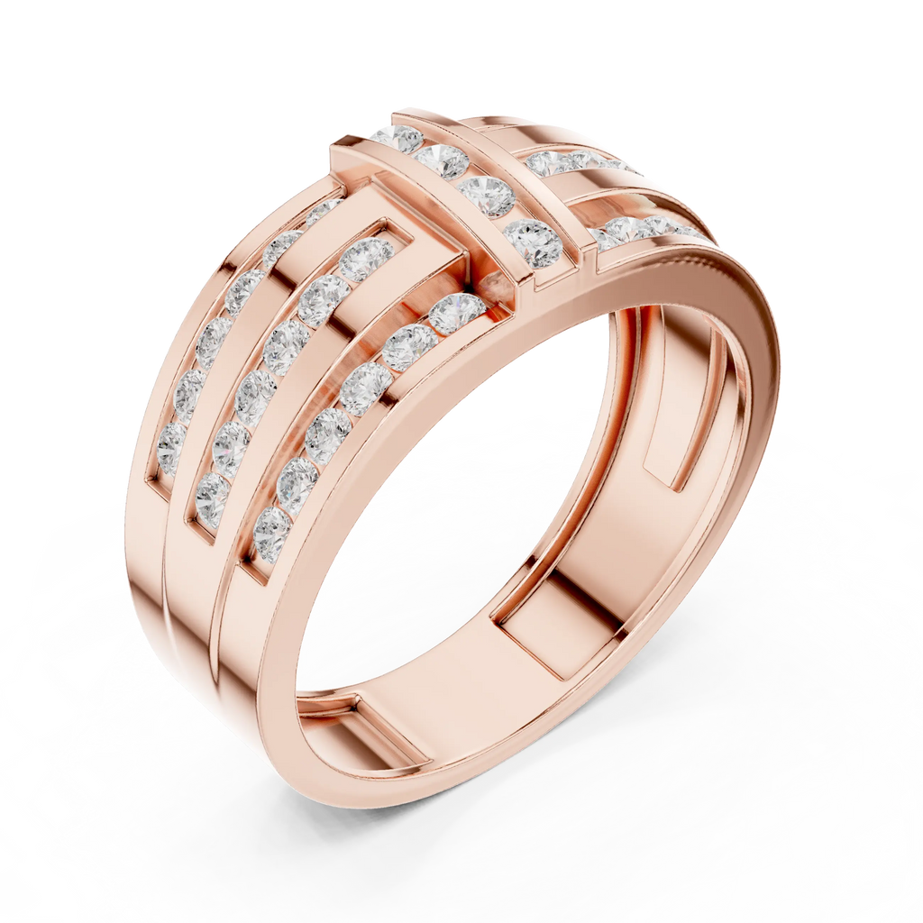 18K White Gold Men's Triple Row Channel Set Diamond Band