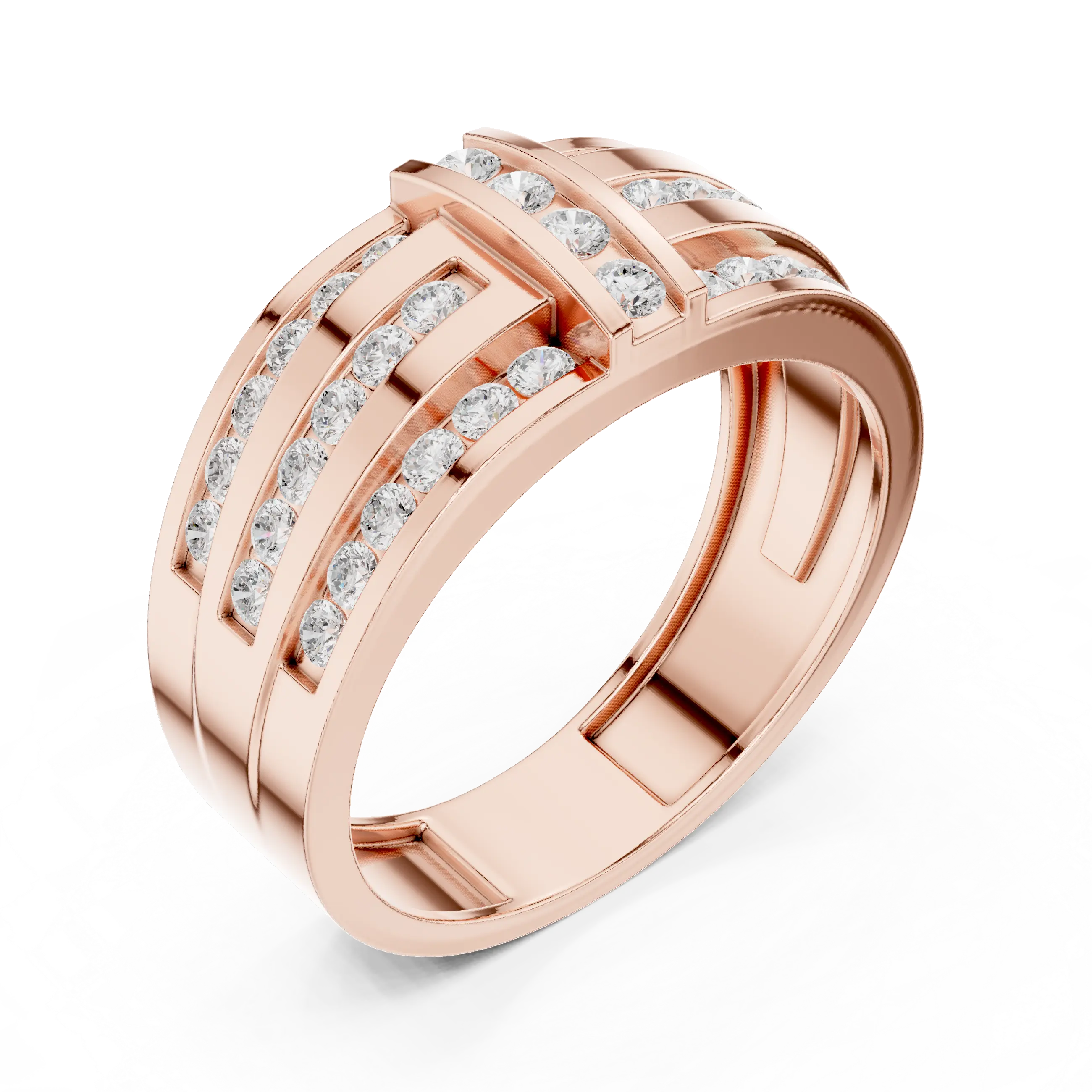 18K White Gold Men's Triple Row Channel Set Diamond Band