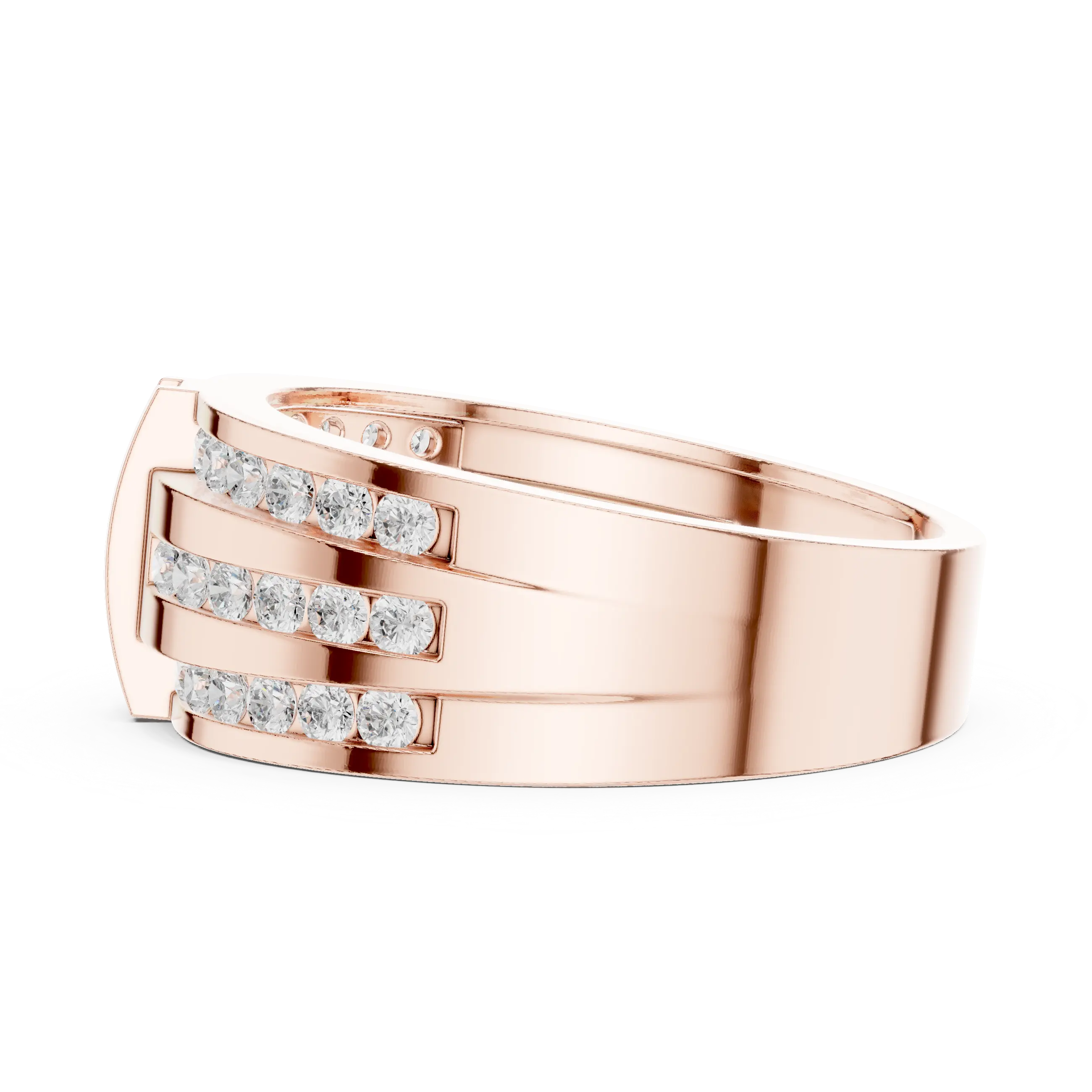18K White Gold Men's Triple Row Channel Set Diamond Band